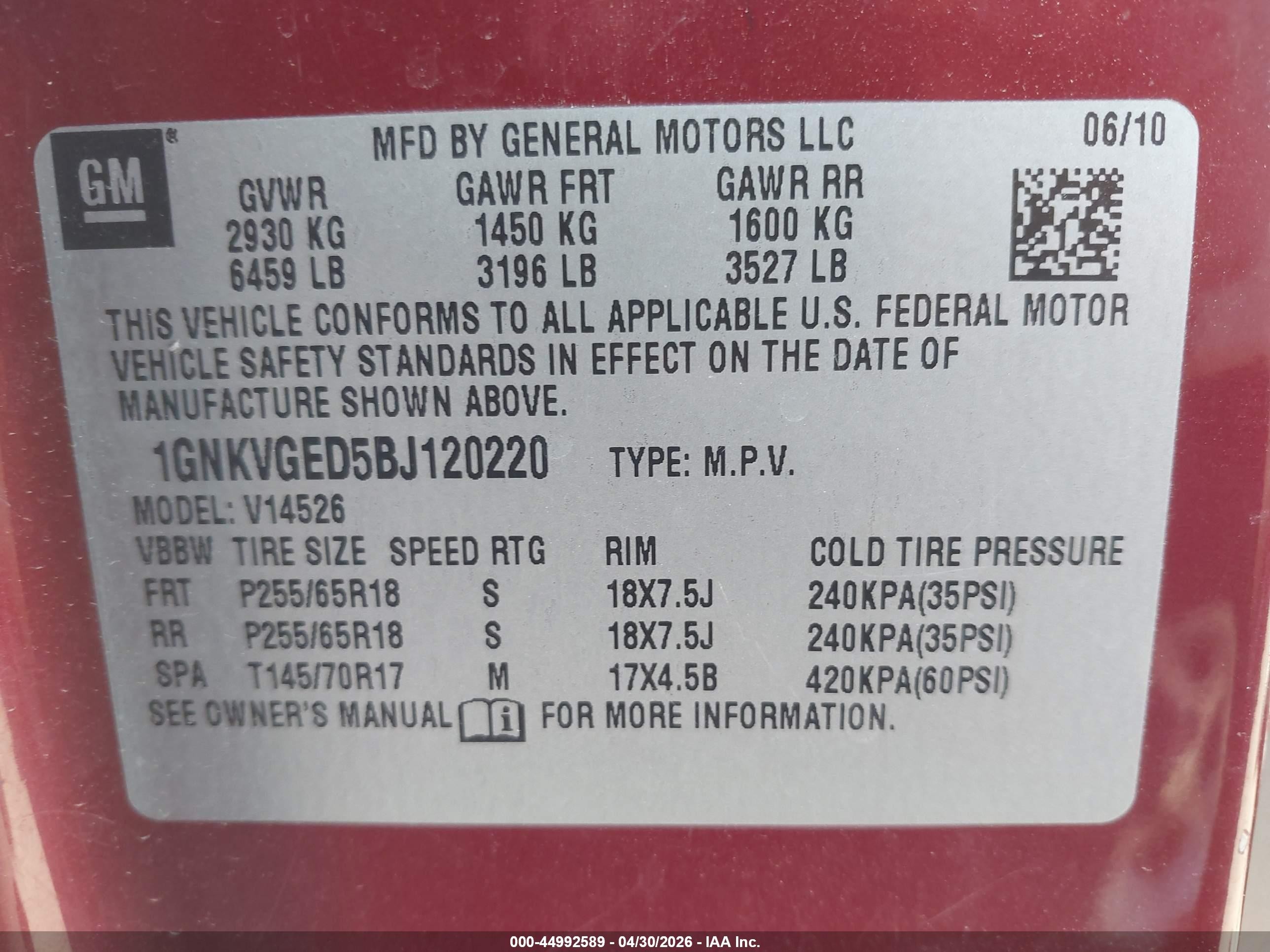 2011 Chevrolet Traverse 1lt Red vin: 1GNKVGED5BJ120220