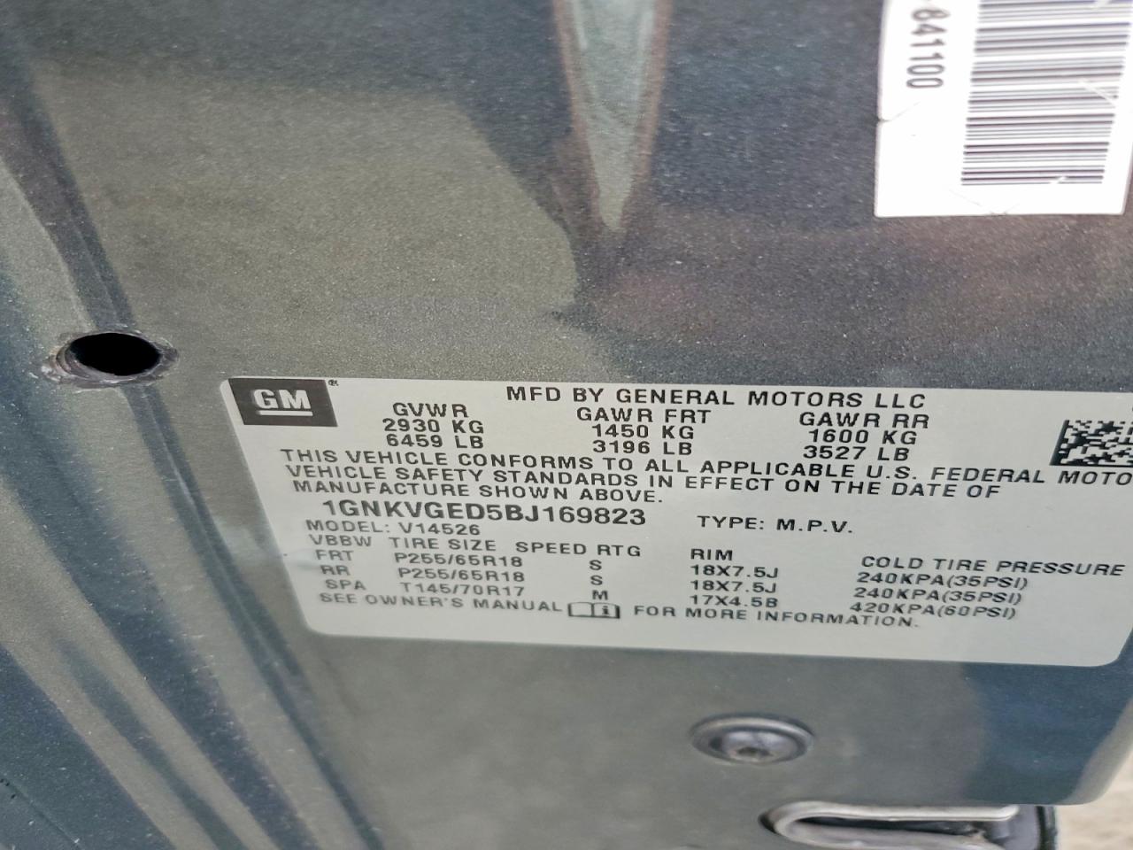 2011 Chevrolet Traverse Lt Gray vin: 1GNKVGED5BJ169823