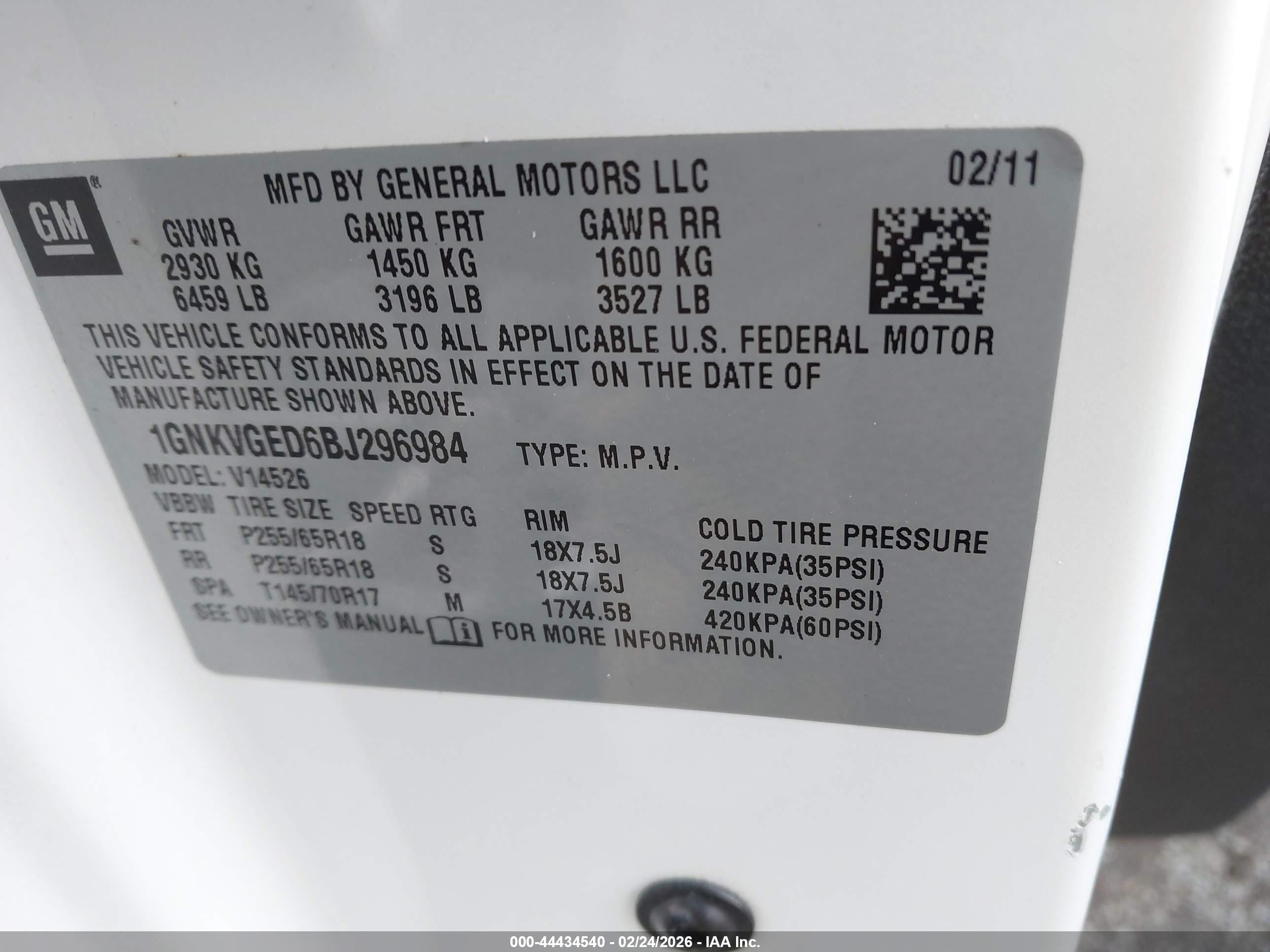 2011 Chevrolet Traverse 1lt White vin: 1GNKVGED6BJ296984
