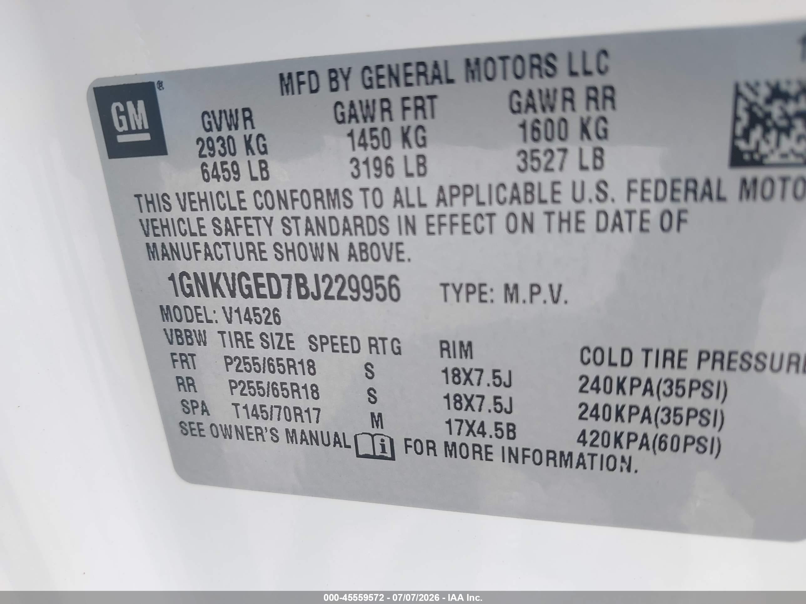 2011 Chevrolet Traverse 1lt White vin: 1GNKVGED7BJ229956