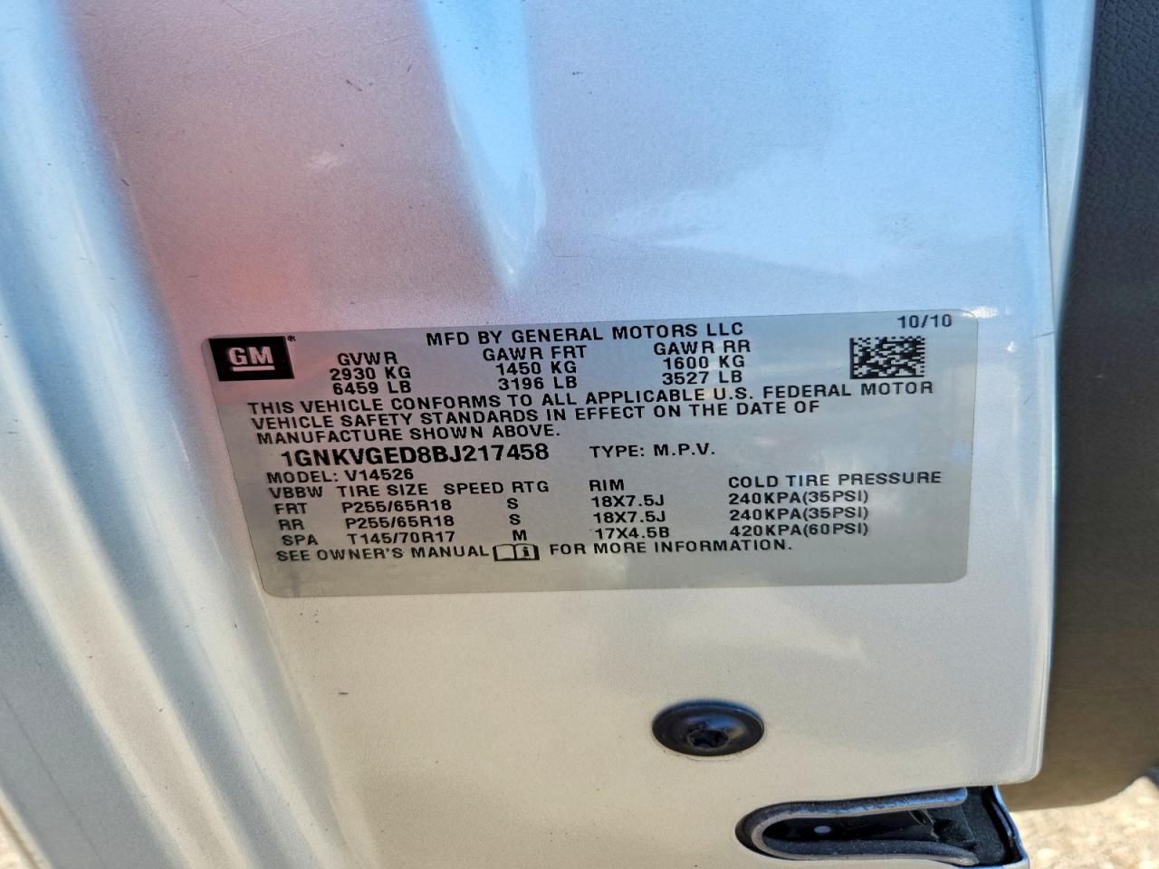 2011 Chevrolet Traverse Lt Silver vin: 1GNKVGED8BJ217458