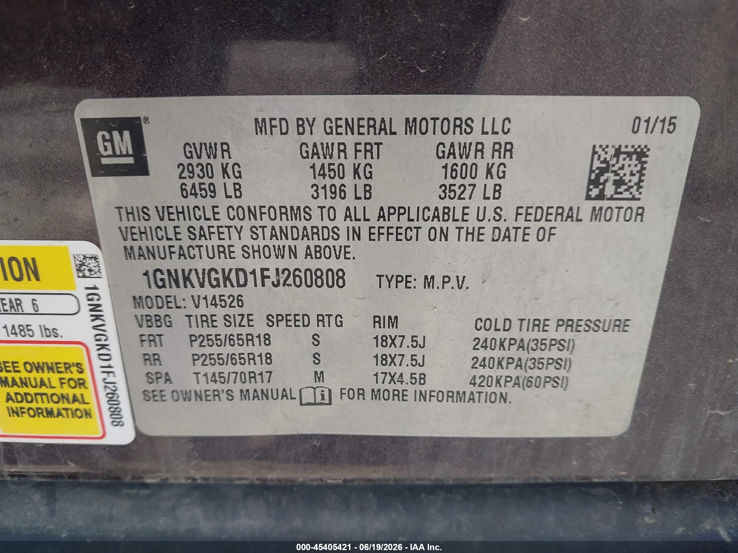 2015 Chevrolet Traverse 1lt Gray vin: 1GNKVGKD1FJ260808