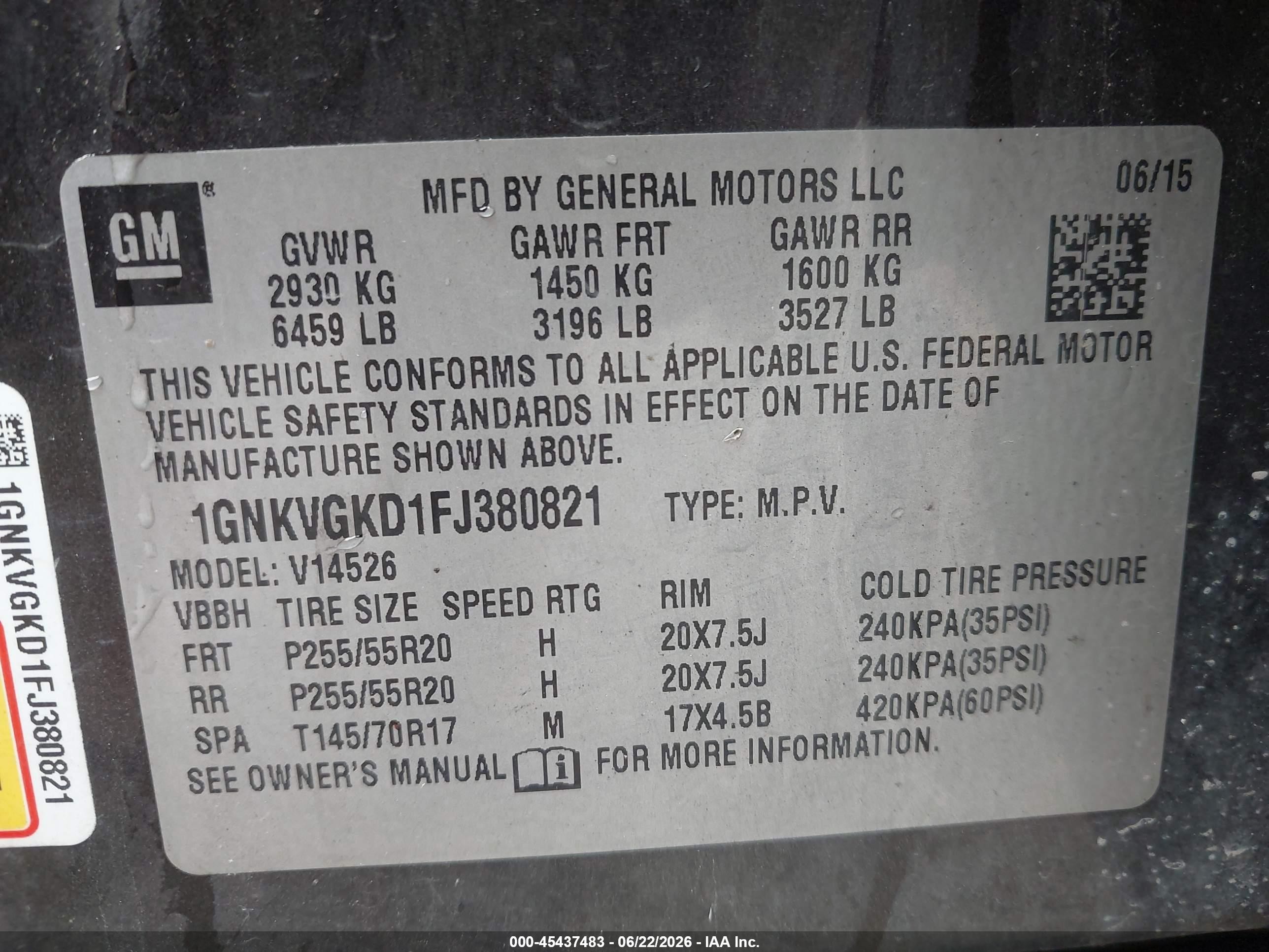 2015 Chevrolet Traverse 1lt Серый vin: 1GNKVGKD1FJ380821