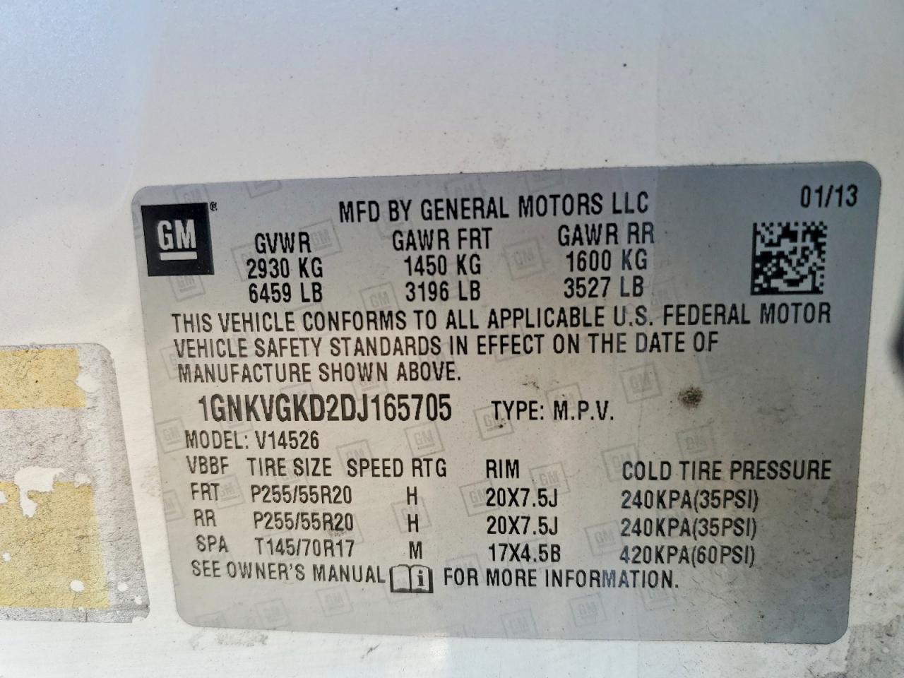 2013 Chevrolet Traverse Lt White vin: 1GNKVGKD2DJ165705