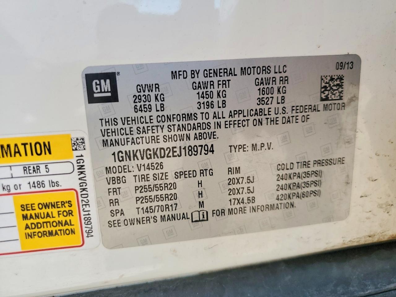 2014 Chevrolet Traverse Lt Белый vin: 1GNKVGKD2EJ189794