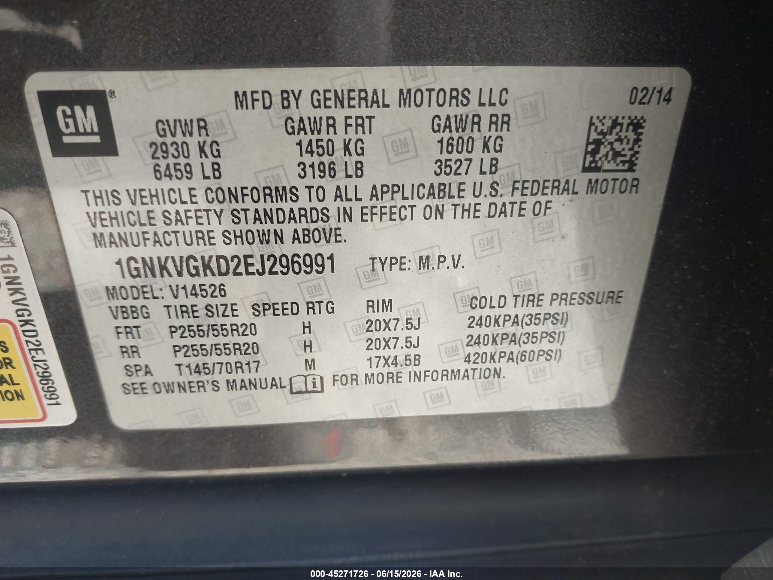 2014 Chevrolet Traverse 1lt Gray vin: 1GNKVGKD2EJ296991
