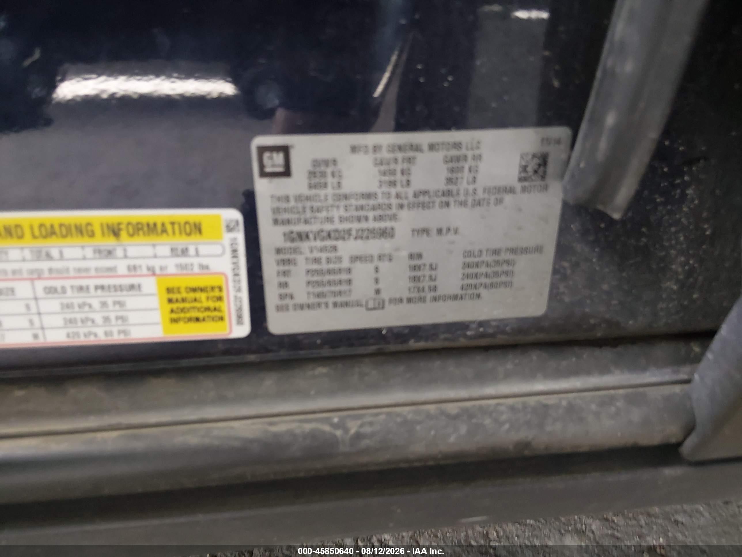 2015 Chevrolet Traverse Lt Navy vin: 1GNKVGKD2FJ226960