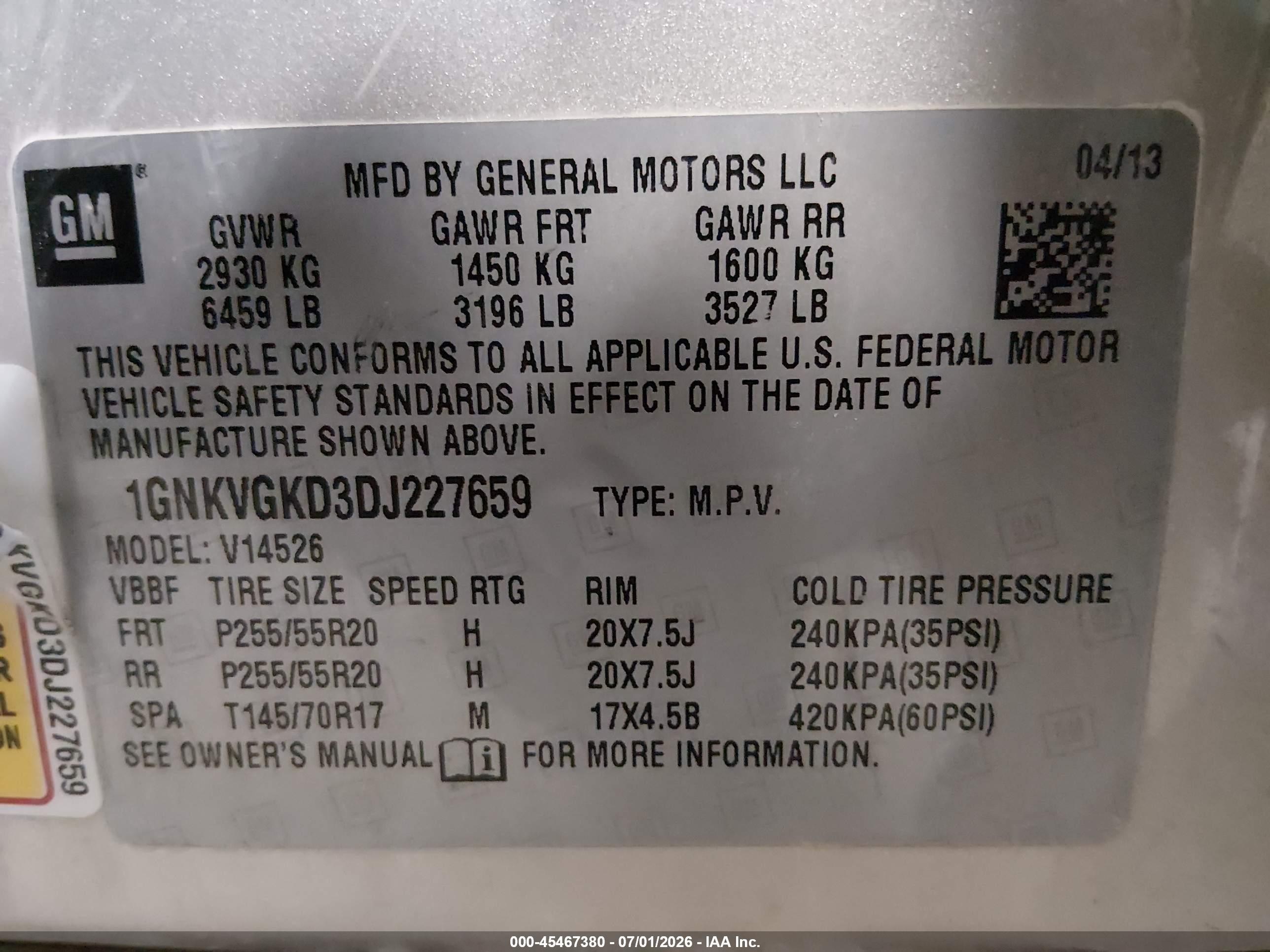 2013 Chevrolet Traverse Lt Tan vin: 1GNKVGKD3DJ227659