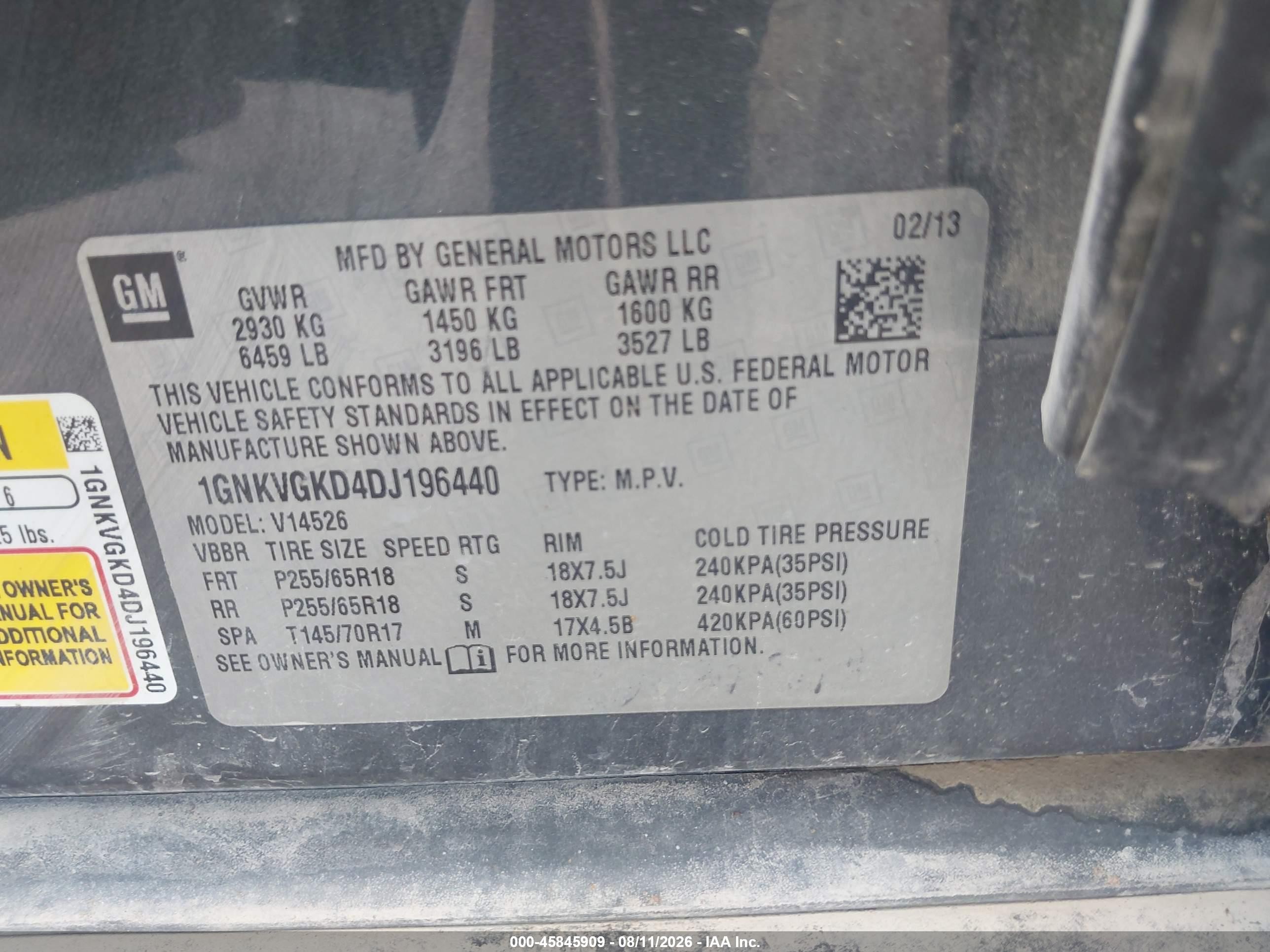 2013 Chevrolet Traverse Lt Gray vin: 1GNKVGKD4DJ196440