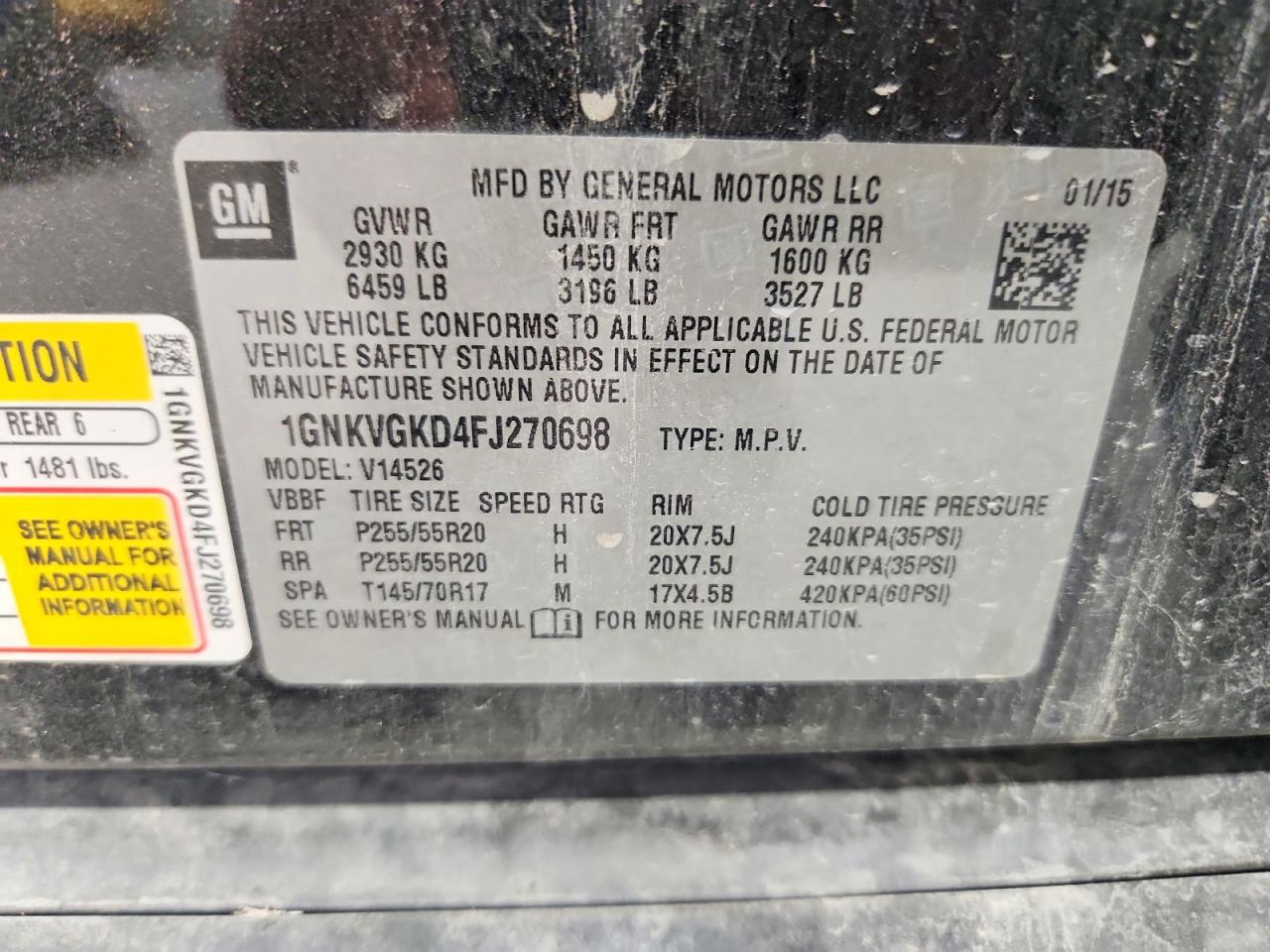 2015 Chevrolet Traverse Lt Black vin: 1GNKVGKD4FJ270698