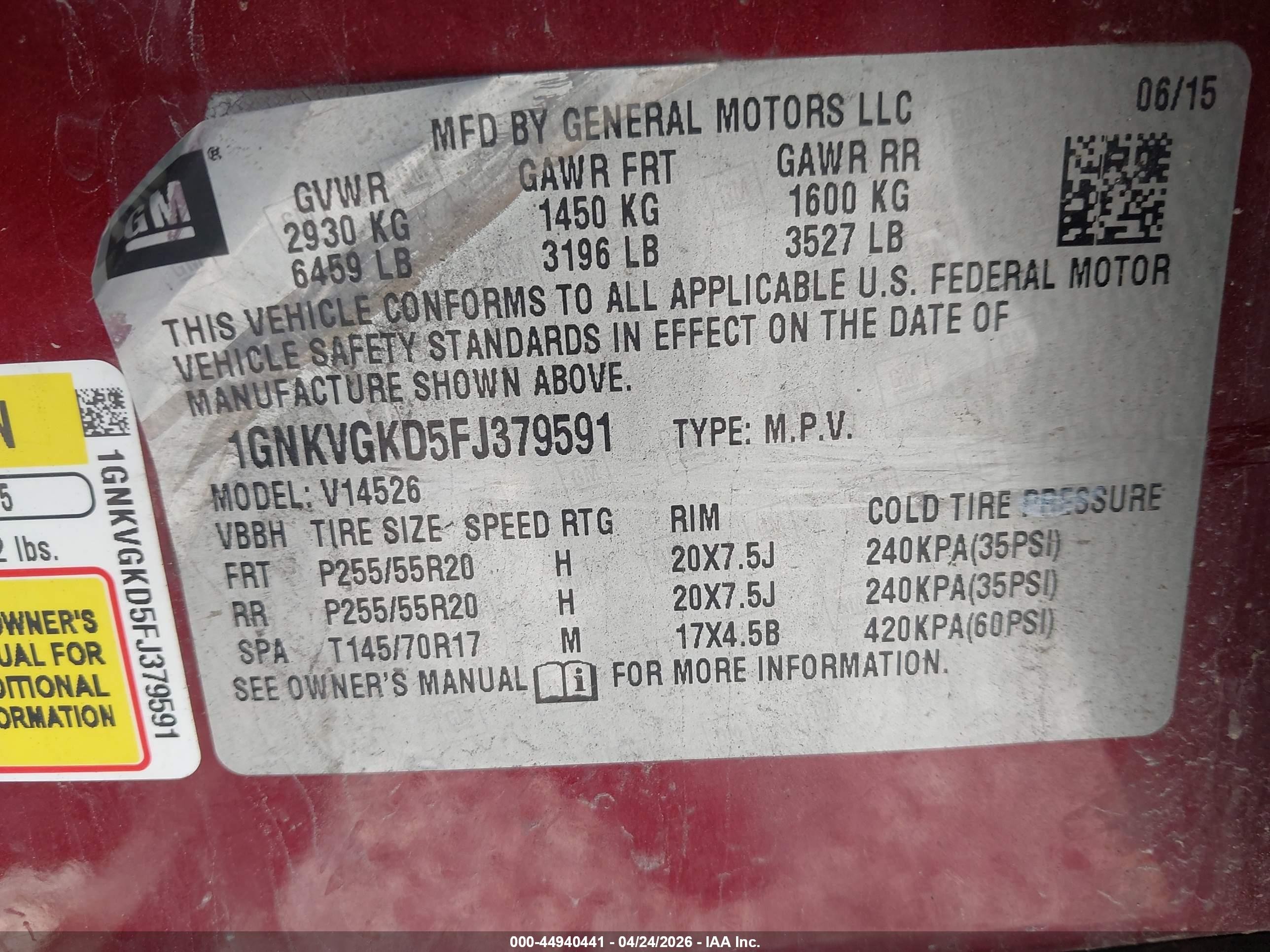 2015 Chevrolet Traverse 1lt Red vin: 1GNKVGKD5FJ379591