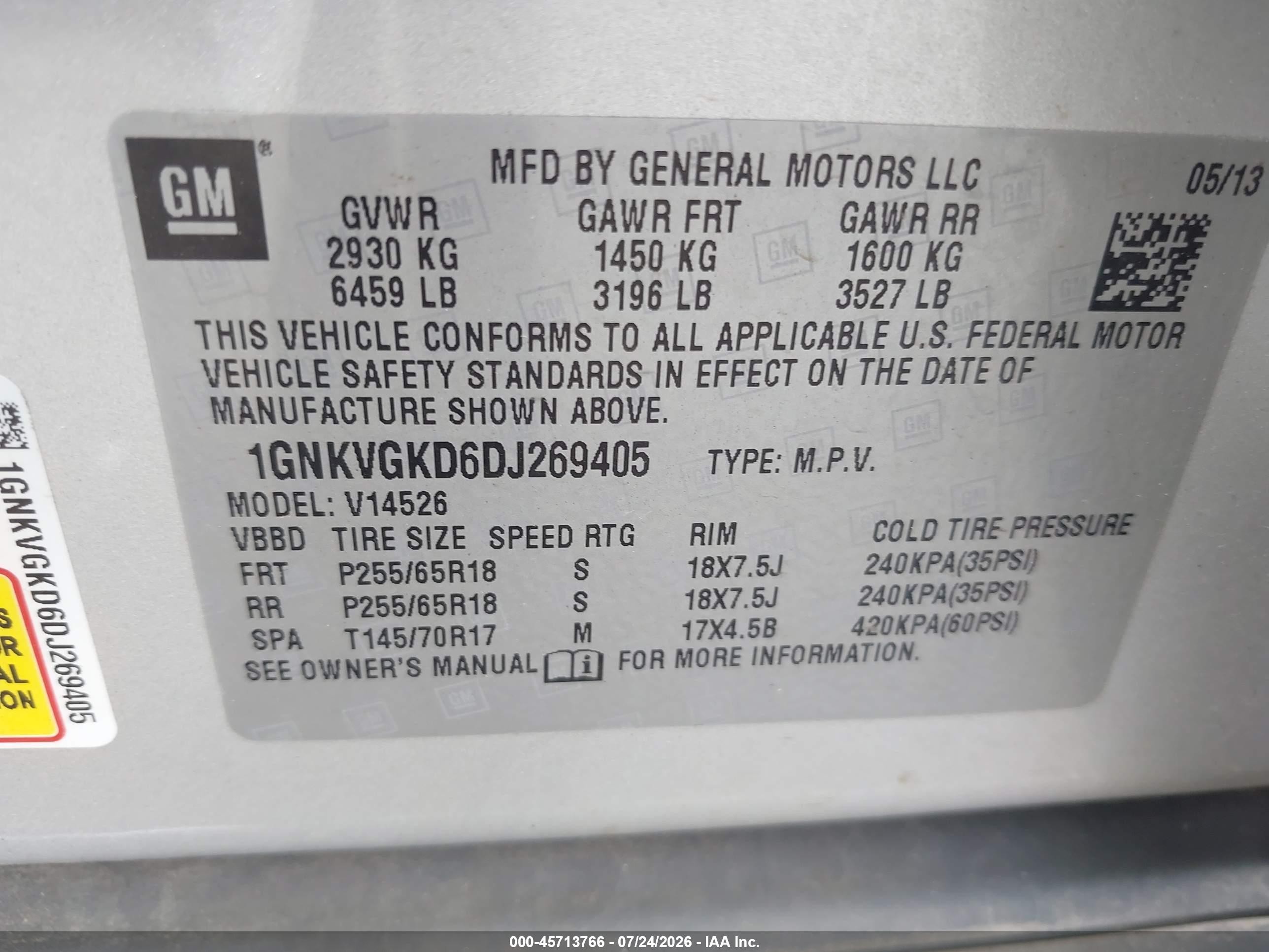 2013 Chevrolet Traverse Lt Silver vin: 1GNKVGKD6DJ269405