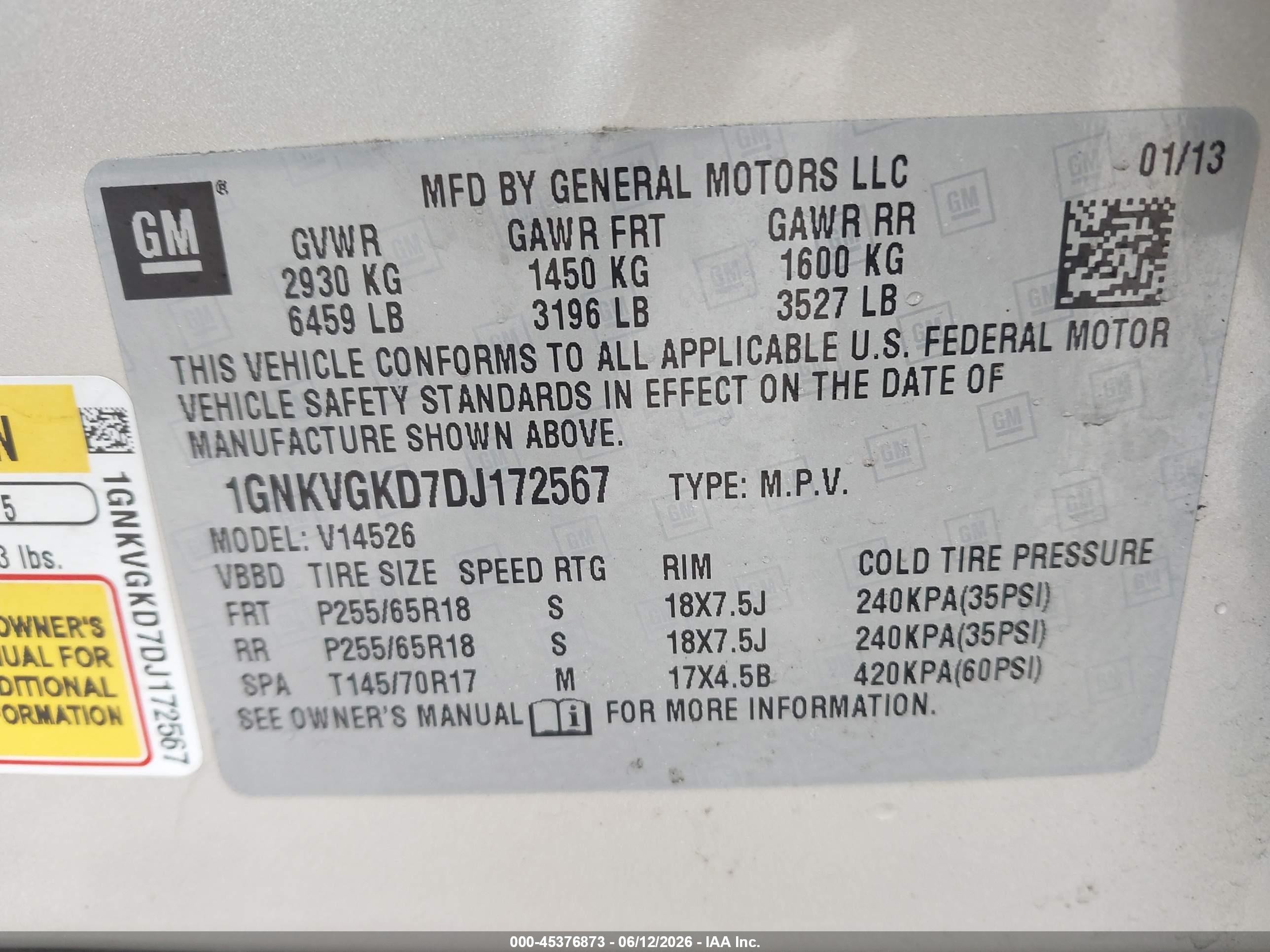 2013 Chevrolet Traverse Lt Beige vin: 1GNKVGKD7DJ172567