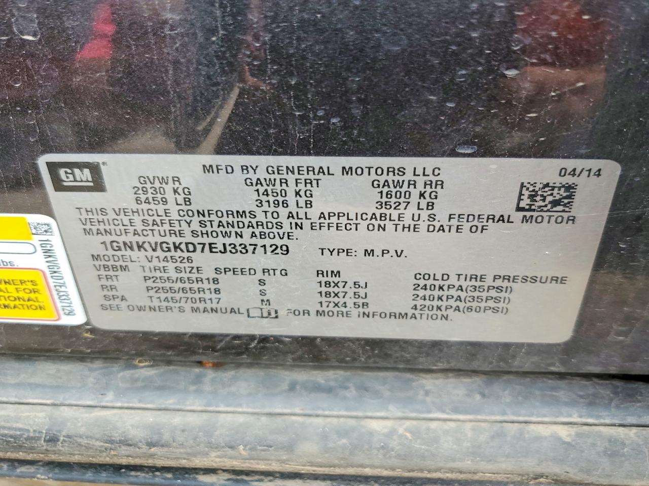 2014 Chevrolet Traverse Lt Gray vin: 1GNKVGKD7EJ337129