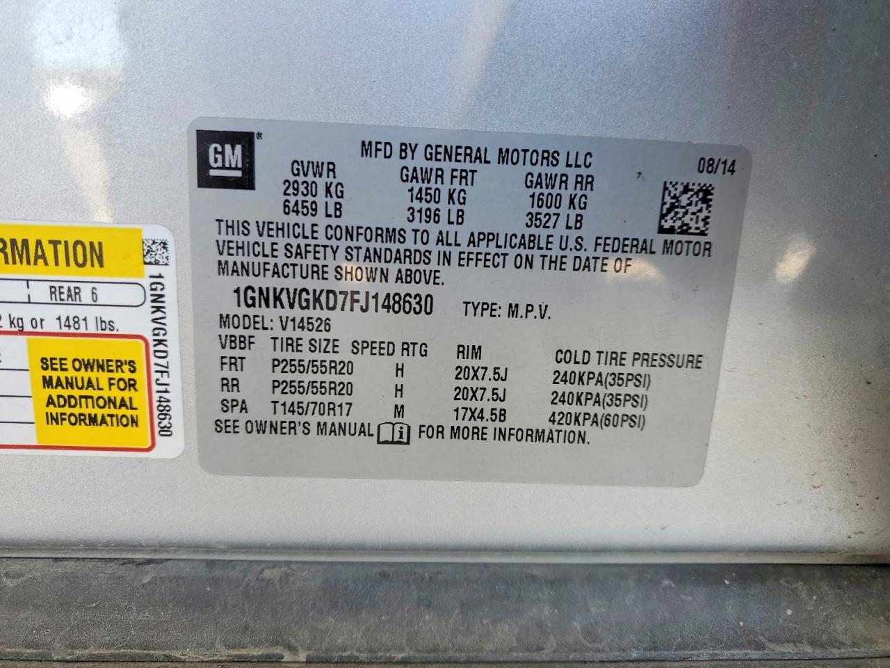 2015 Chevrolet Traverse Lt Silver vin: 1GNKVGKD7FJ148630
