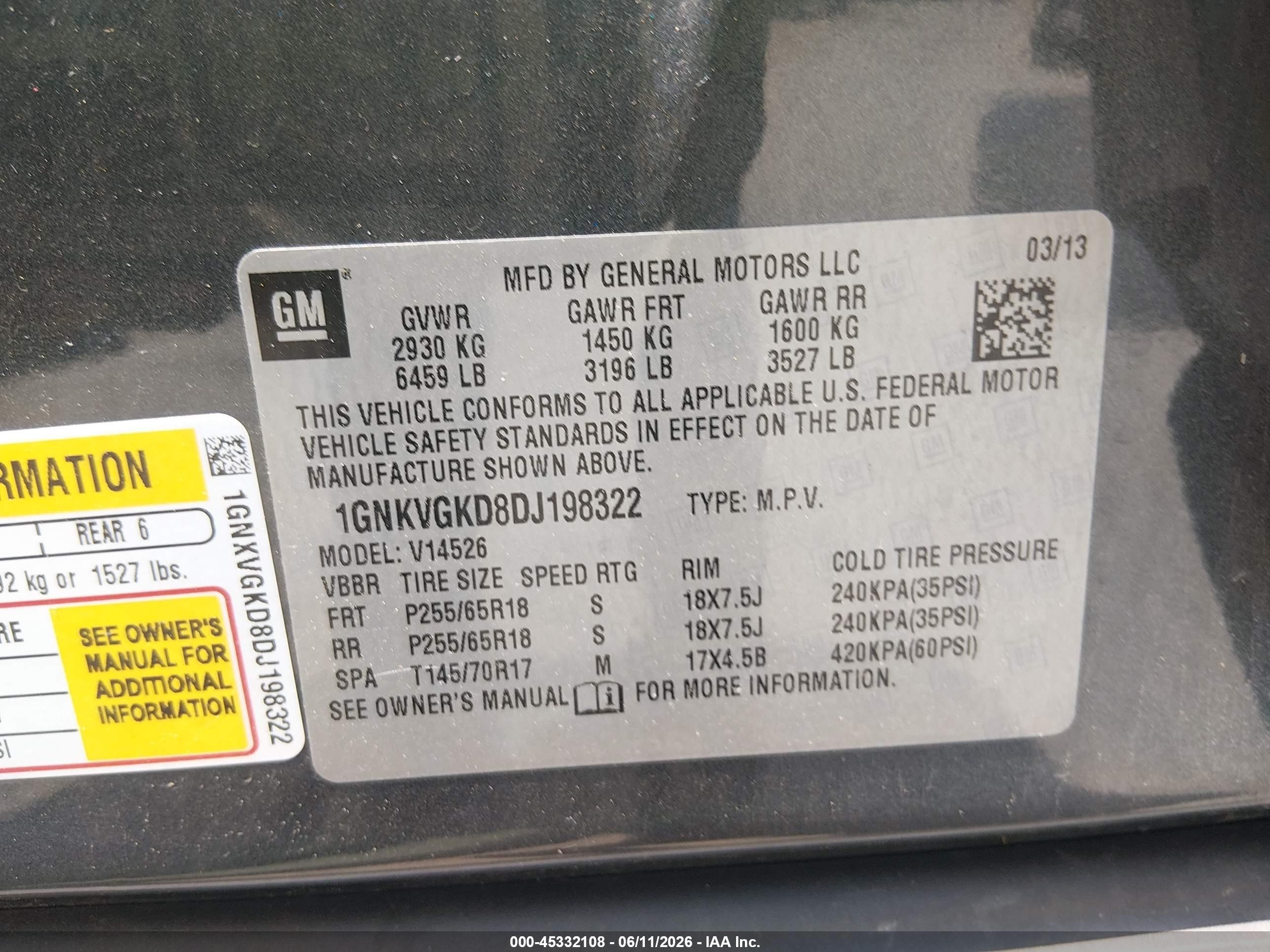 2013 Chevrolet Traverse 1lt Gray vin: 1GNKVGKD8DJ198322