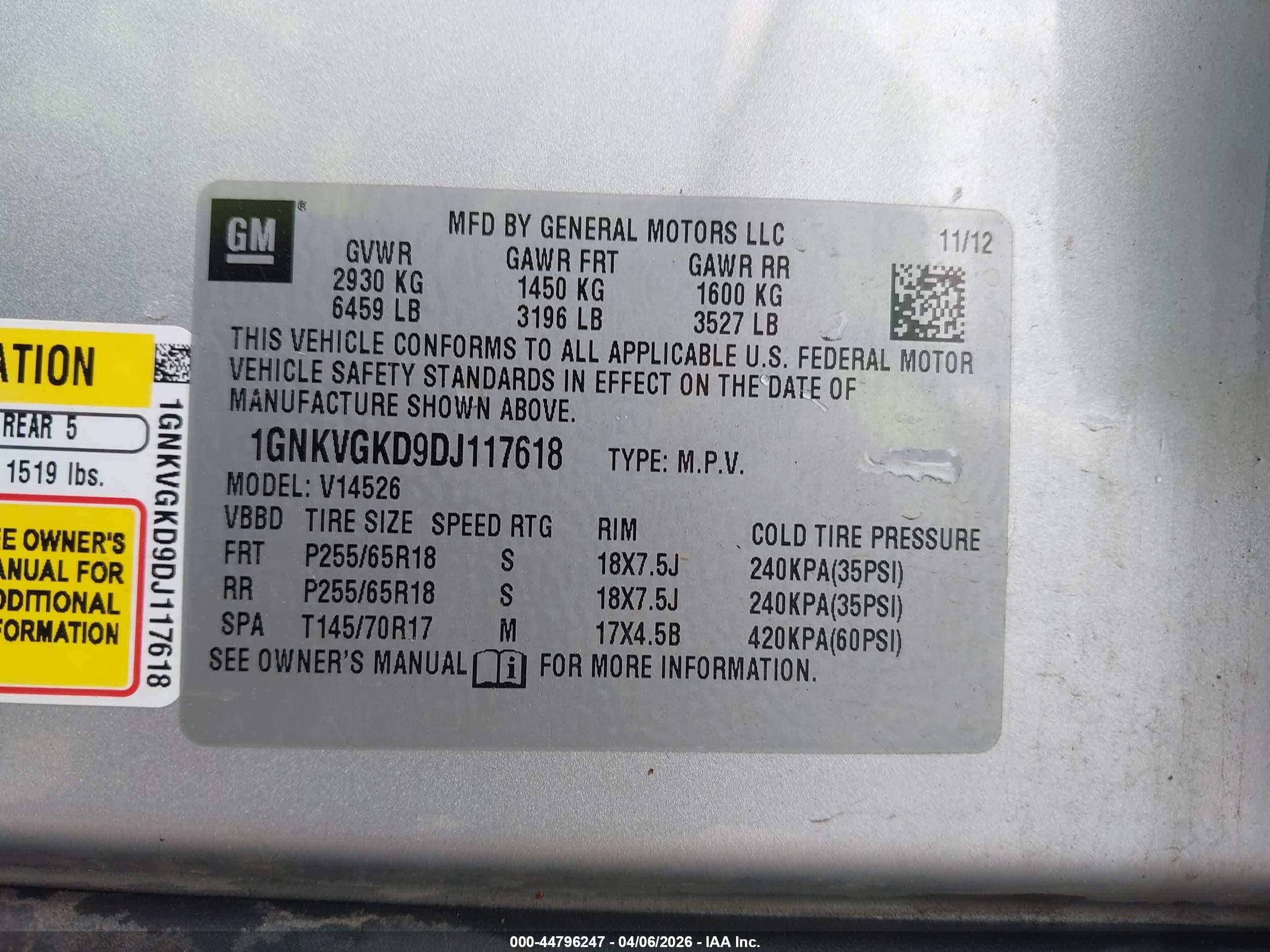 2013 Chevrolet Traverse 1lt Silver vin: 1GNKVGKD9DJ117618