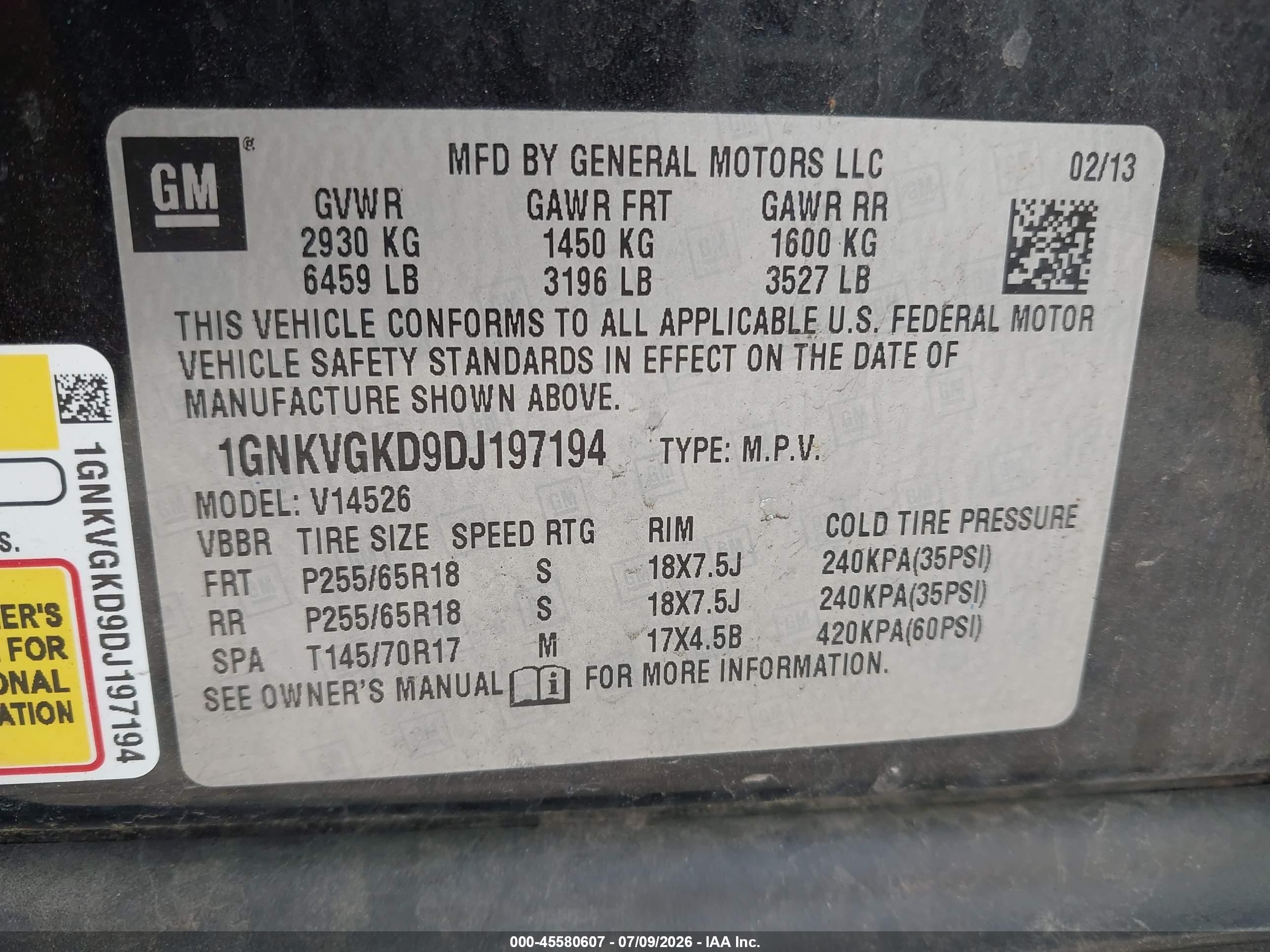 2013 Chevrolet Traverse Lt Black vin: 1GNKVGKD9DJ197194