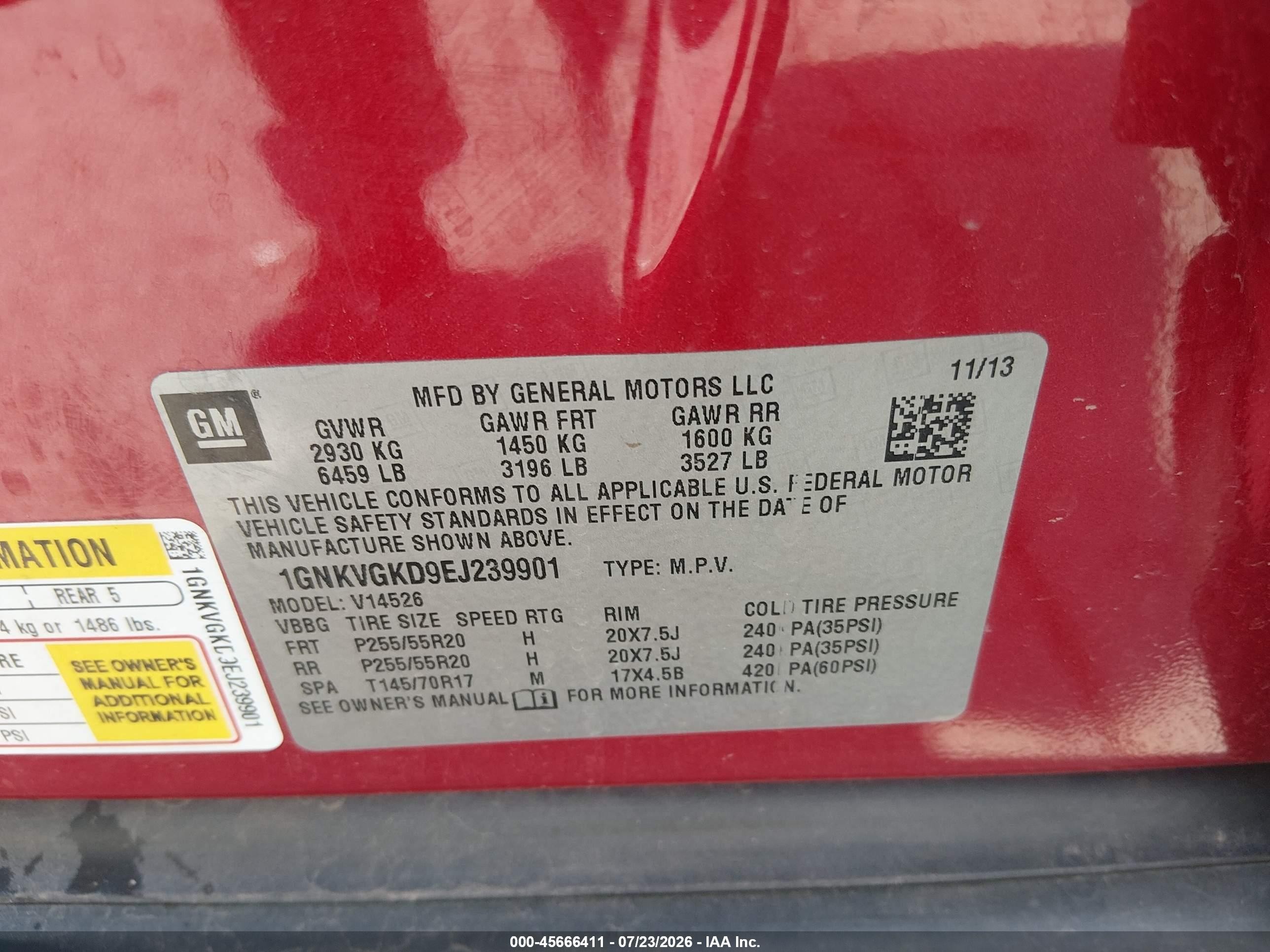 2014 Chevrolet Traverse 1lt Красный vin: 1GNKVGKD9EJ239901