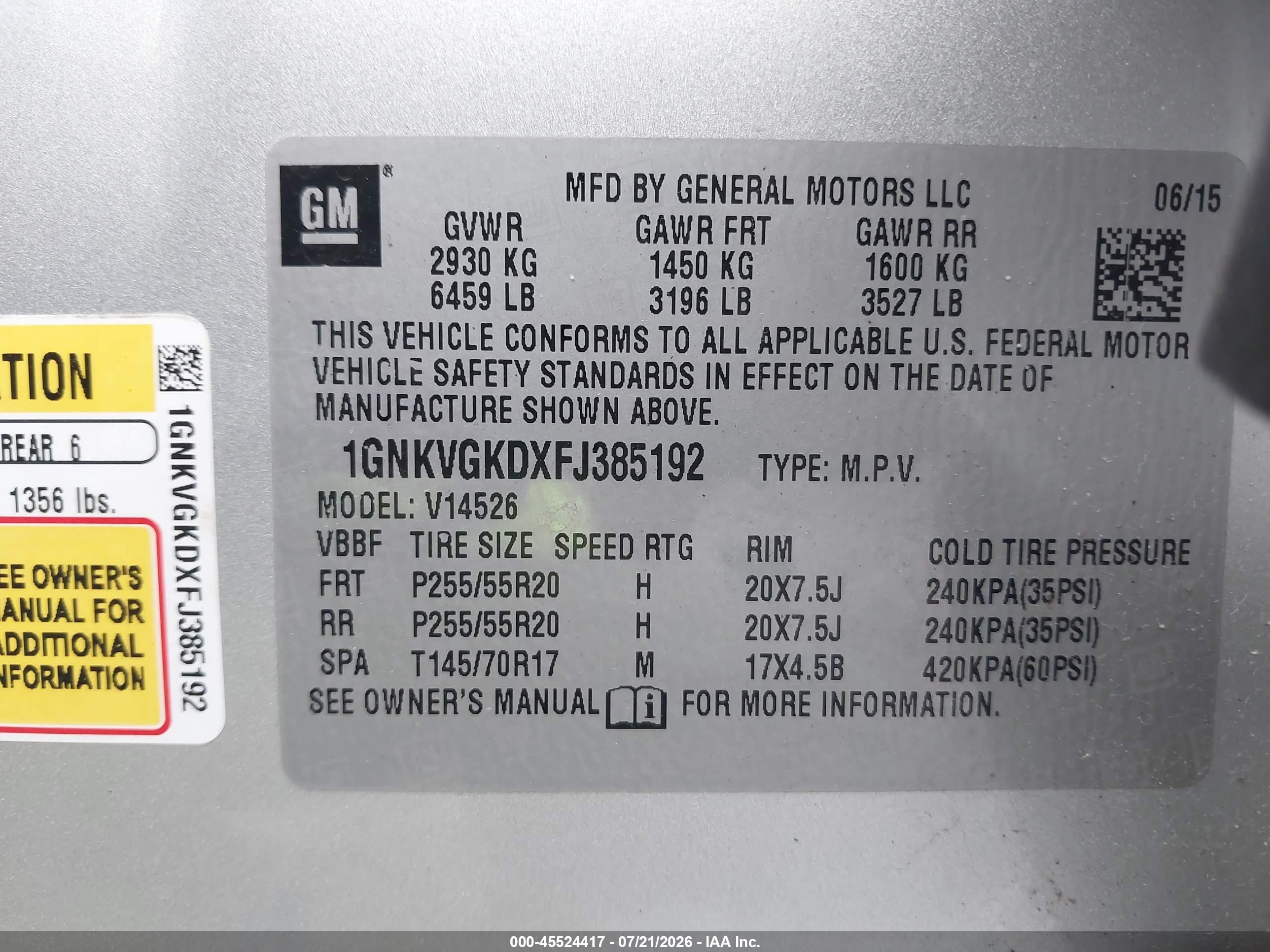 2015 Chevrolet Traverse Lt Silver vin: 1GNKVGKDXFJ385192