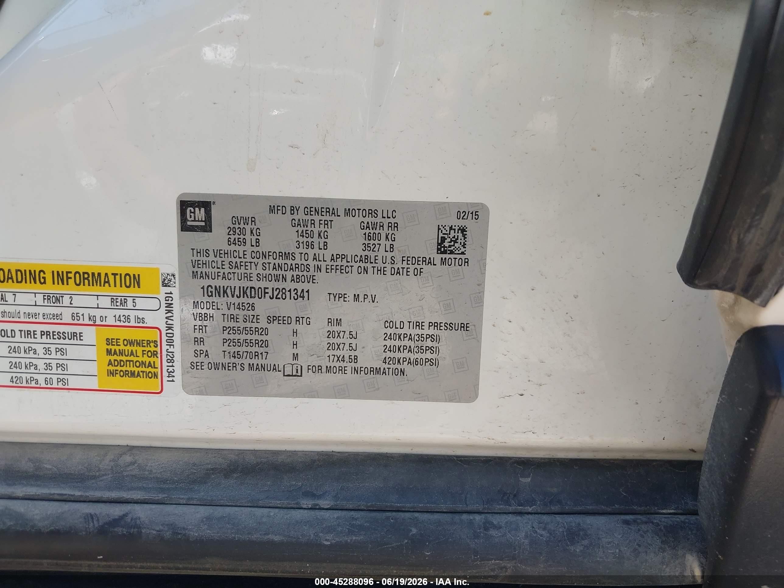 2015 Chevrolet Traverse Ltz White vin: 1GNKVJKD0FJ281341