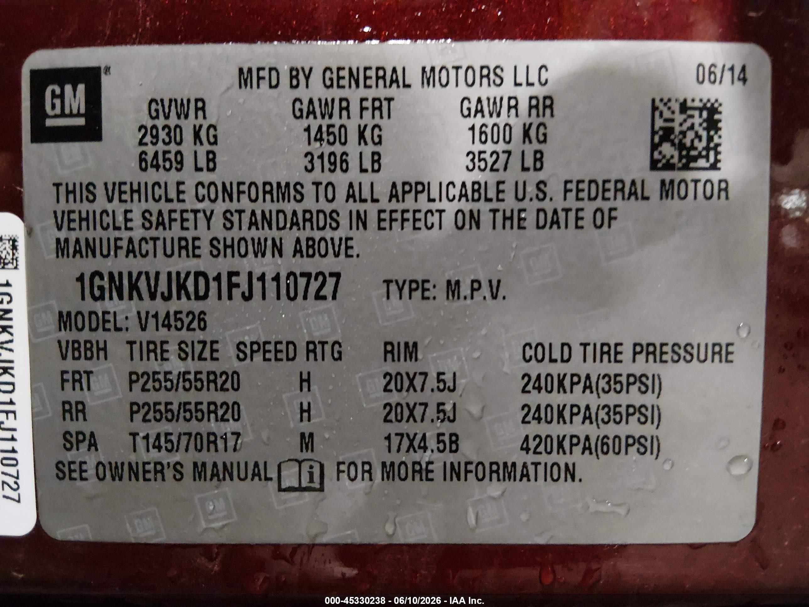 2015 Chevrolet Traverse Ltz Maroon vin: 1GNKVJKD1FJ110727