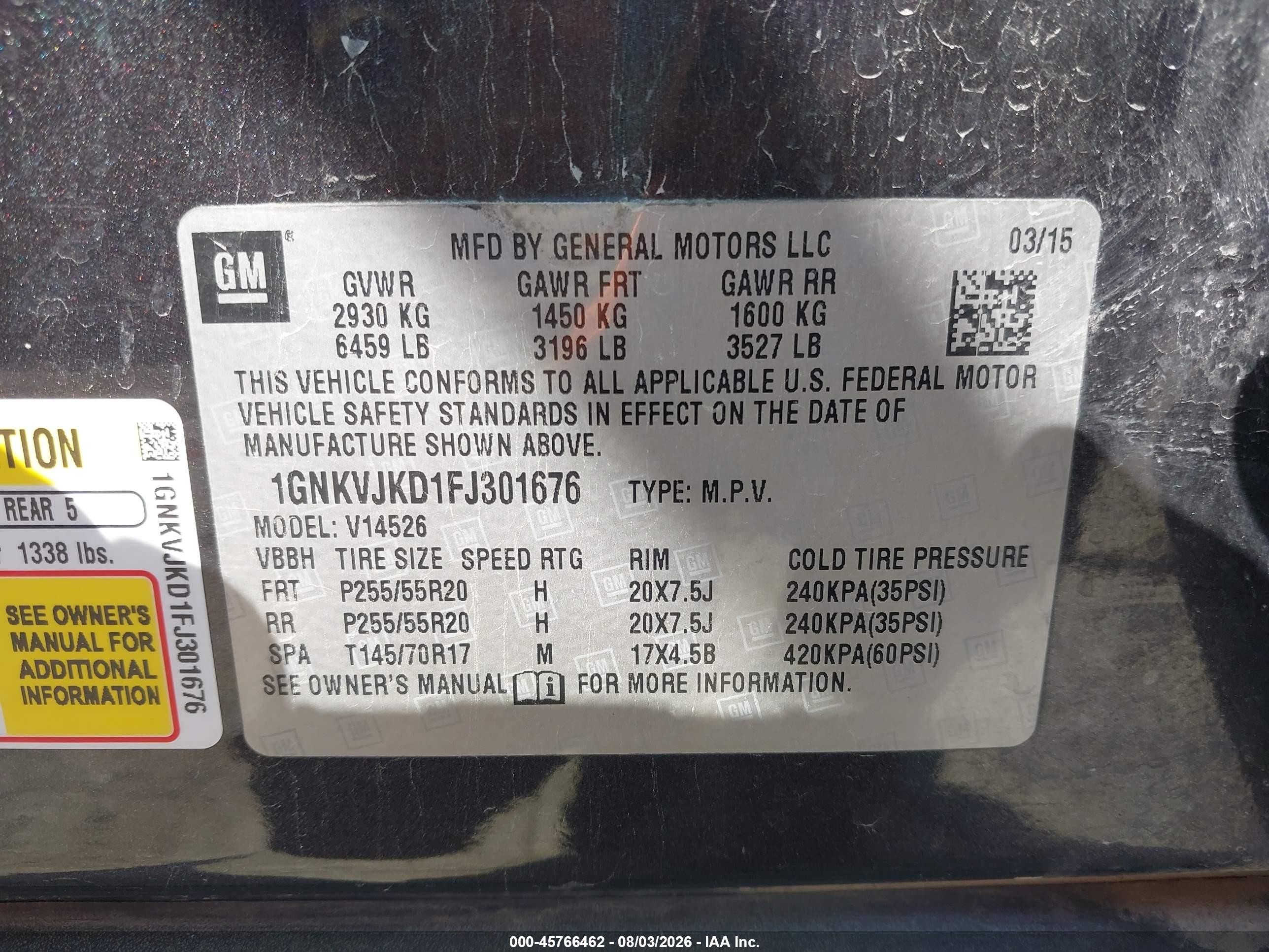 2015 Chevrolet Traverse Ltz Gray vin: 1GNKVJKD1FJ301676