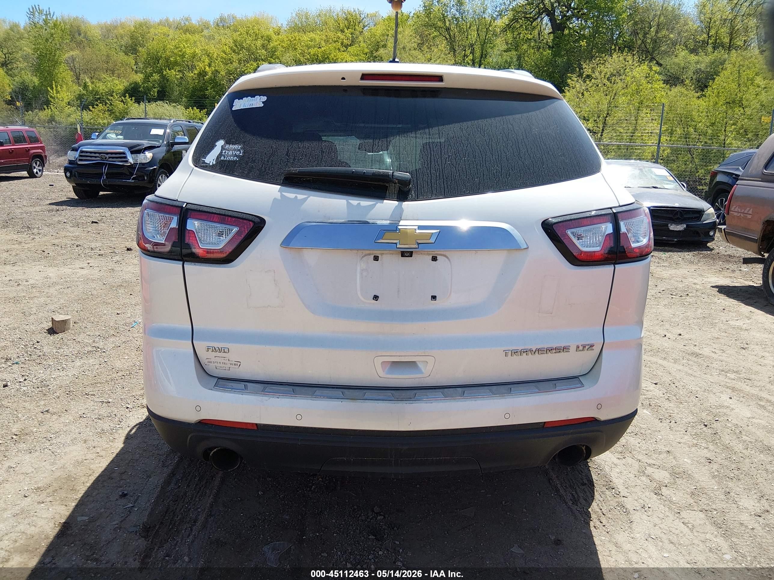 2015 Chevrolet Traverse Ltz White vin: 1GNKVJKD6FJ139267