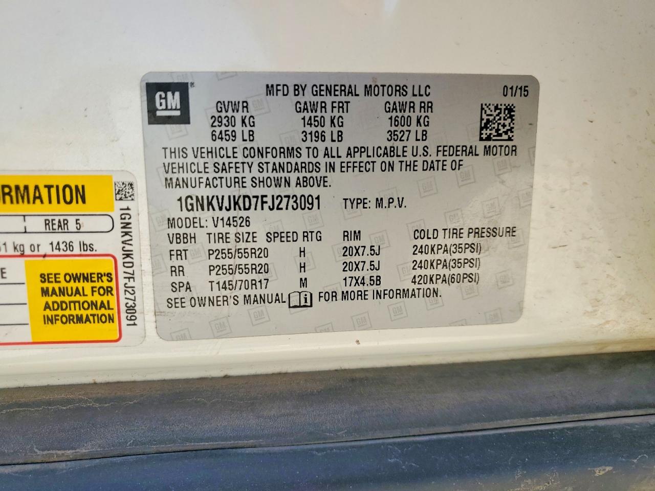 2015 Chevrolet Traverse Ltz Белый vin: 1GNKVJKD7FJ273091
