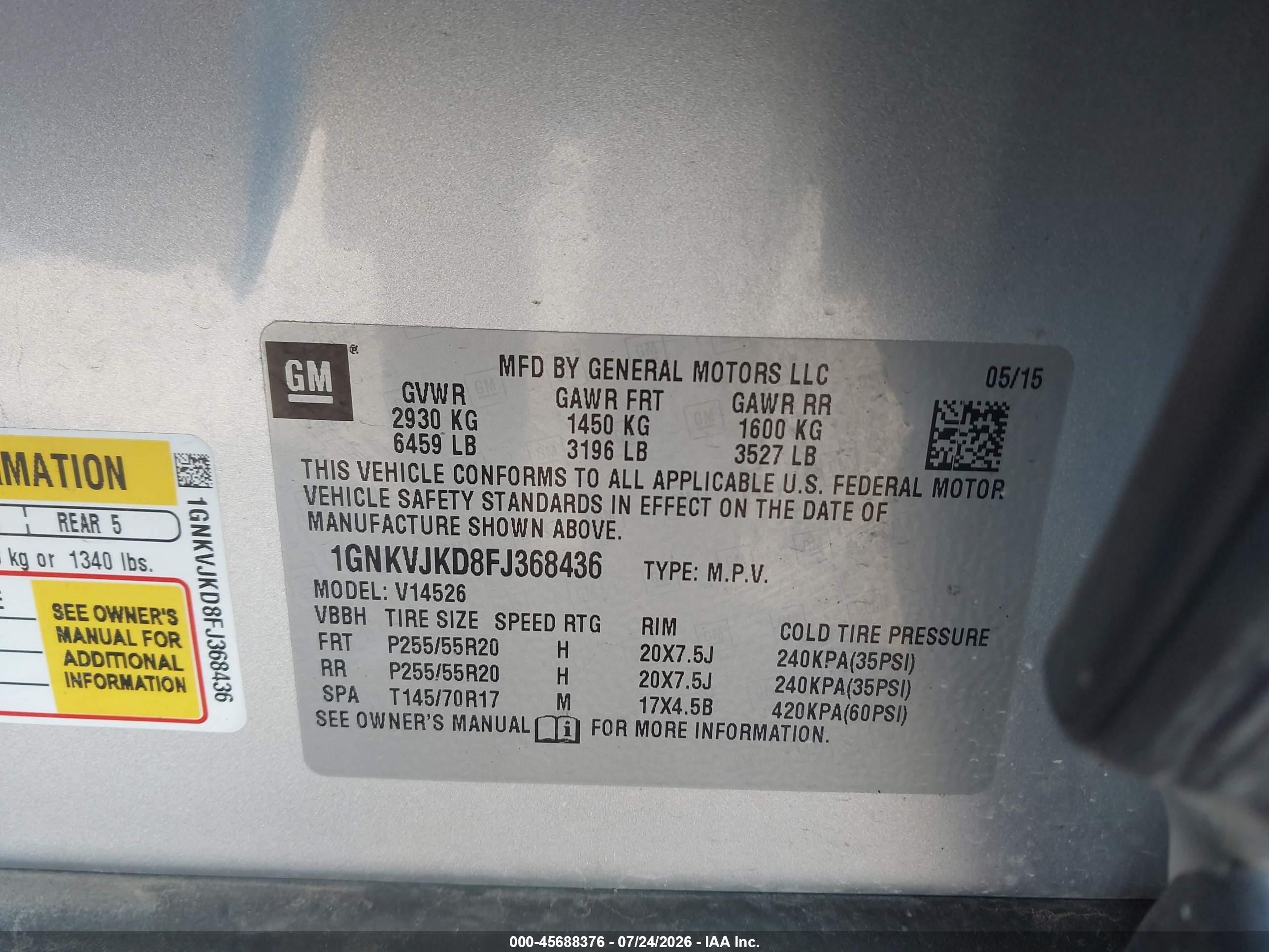 2015 Chevrolet Traverse Ltz Silver vin: 1GNKVJKD8FJ368436