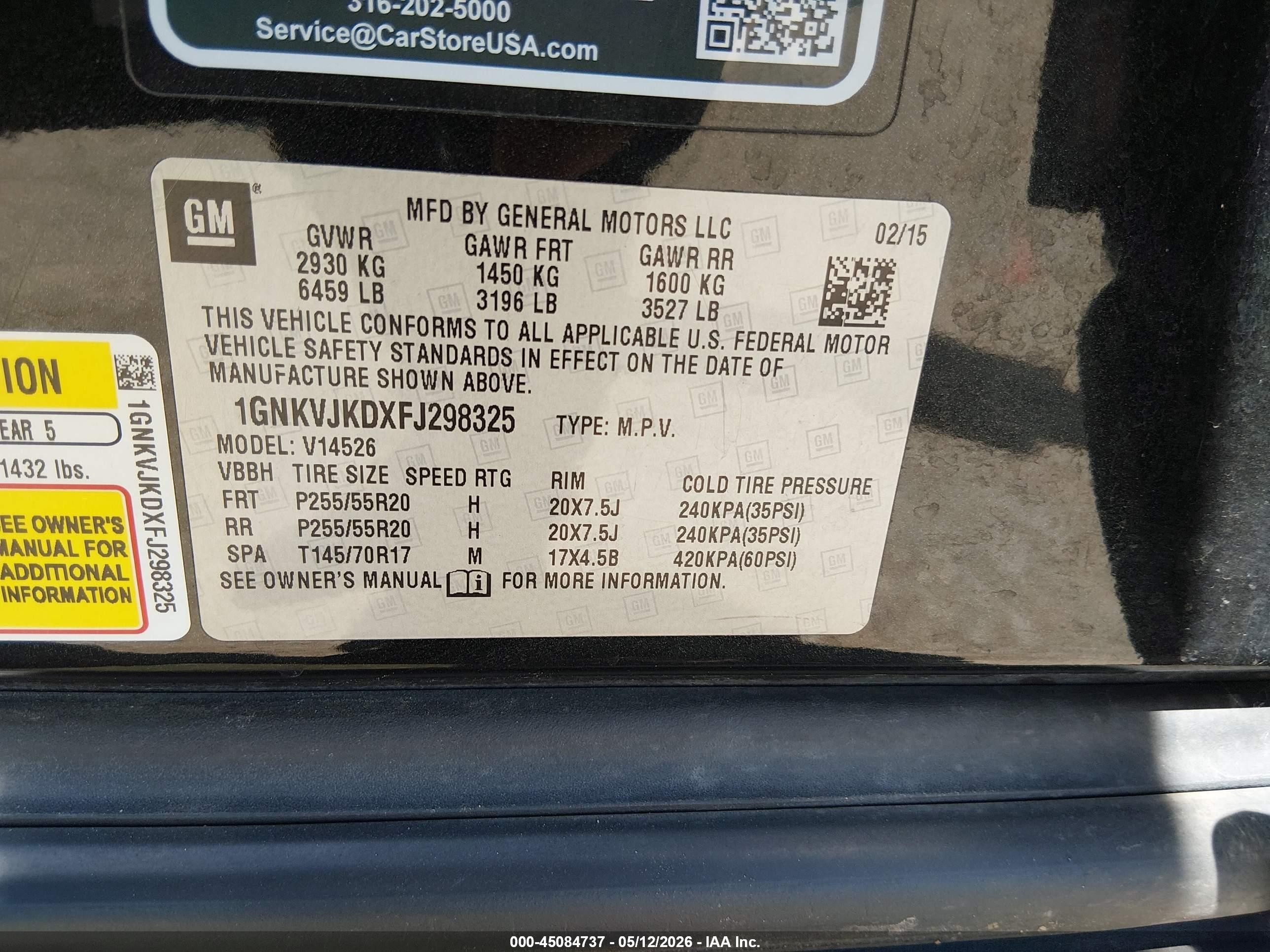 2015 Chevrolet Traverse Ltz Черный vin: 1GNKVJKDXFJ298325