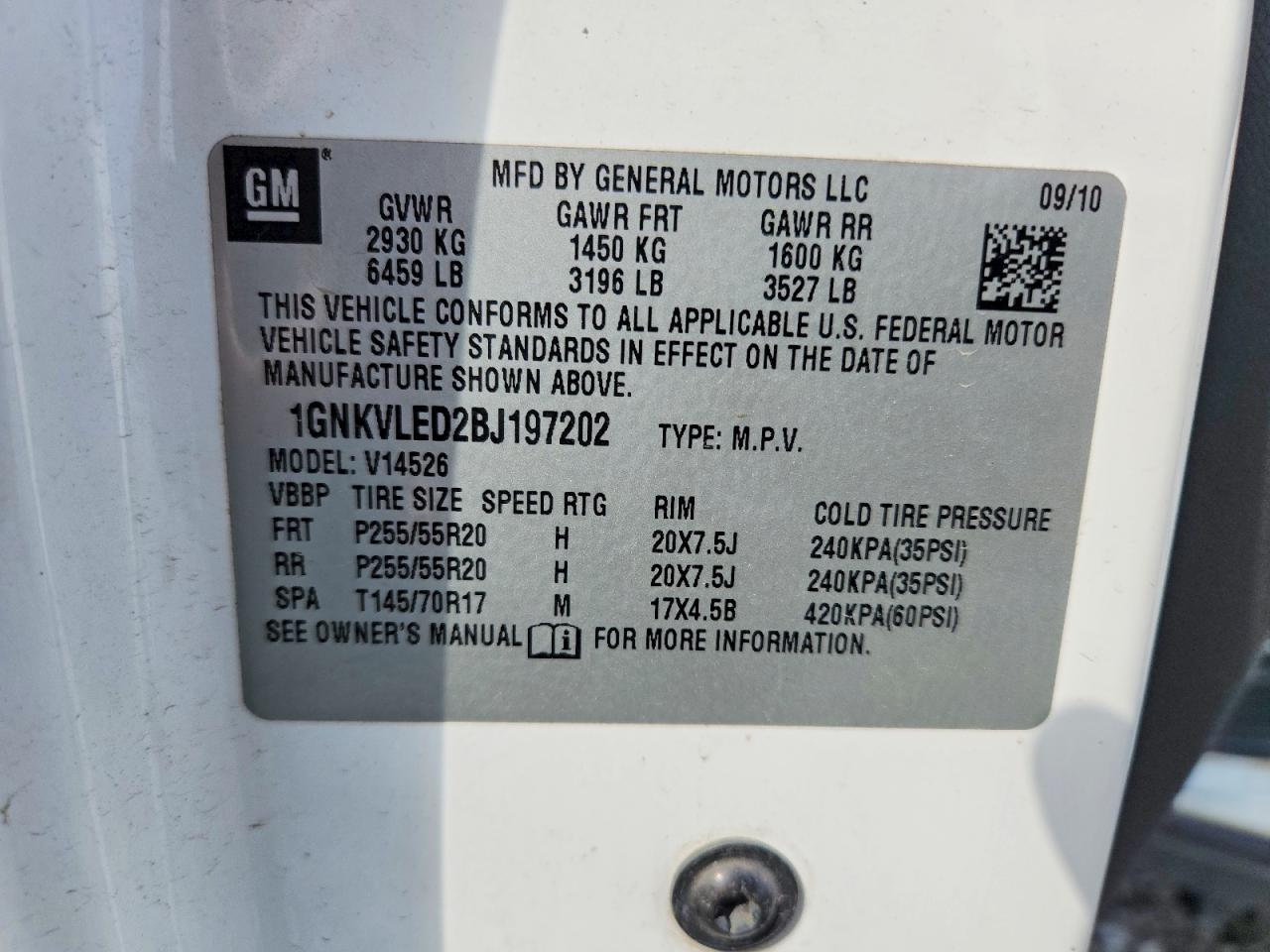 2011 Chevrolet Traverse Ltz White vin: 1GNKVLED2BJ197202