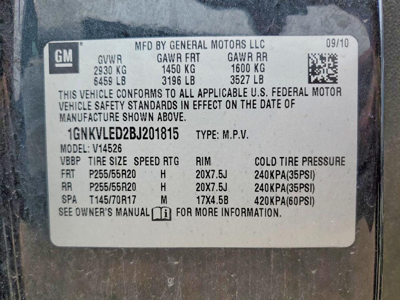 2011 Chevrolet Traverse Ltz Black vin: 1GNKVLED2BJ201815