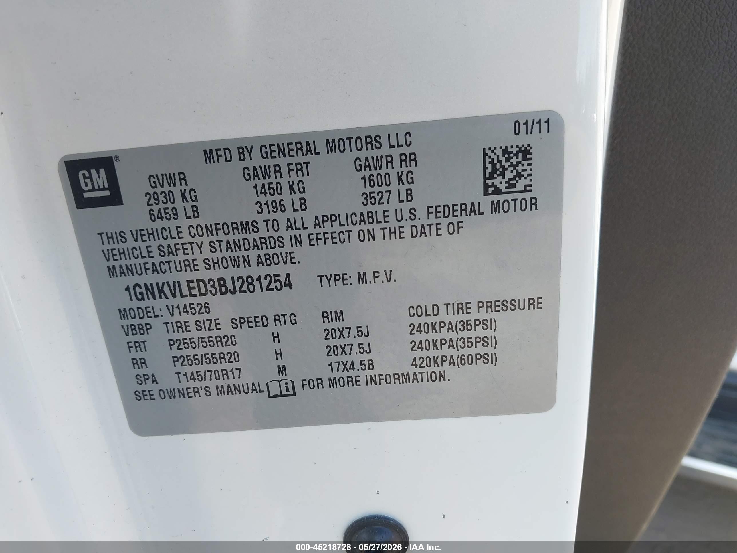 2011 Chevrolet Traverse Ltz White vin: 1GNKVLED3BJ281254