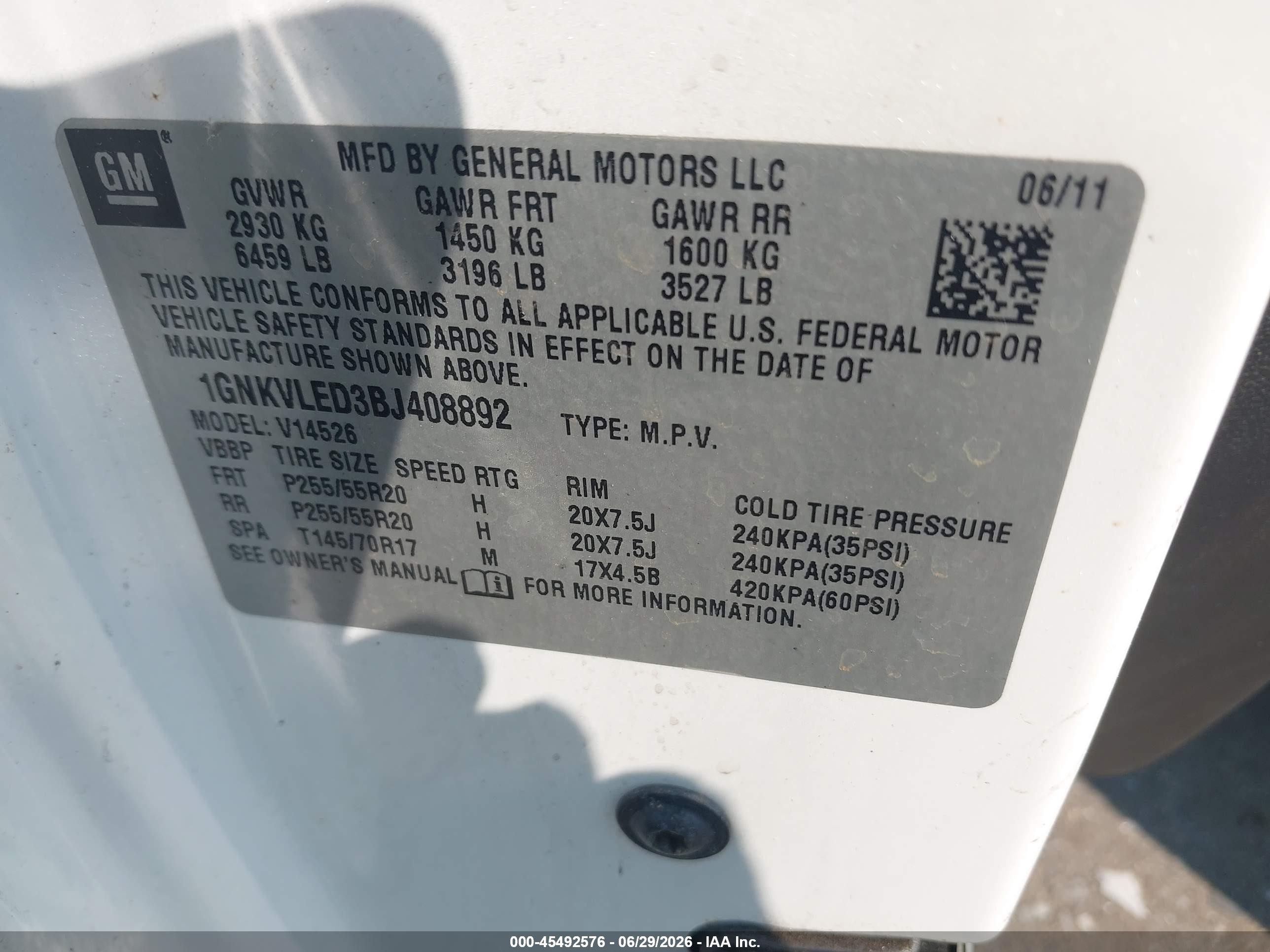 2011 Chevrolet Traverse Ltz White vin: 1GNKVLED3BJ408892