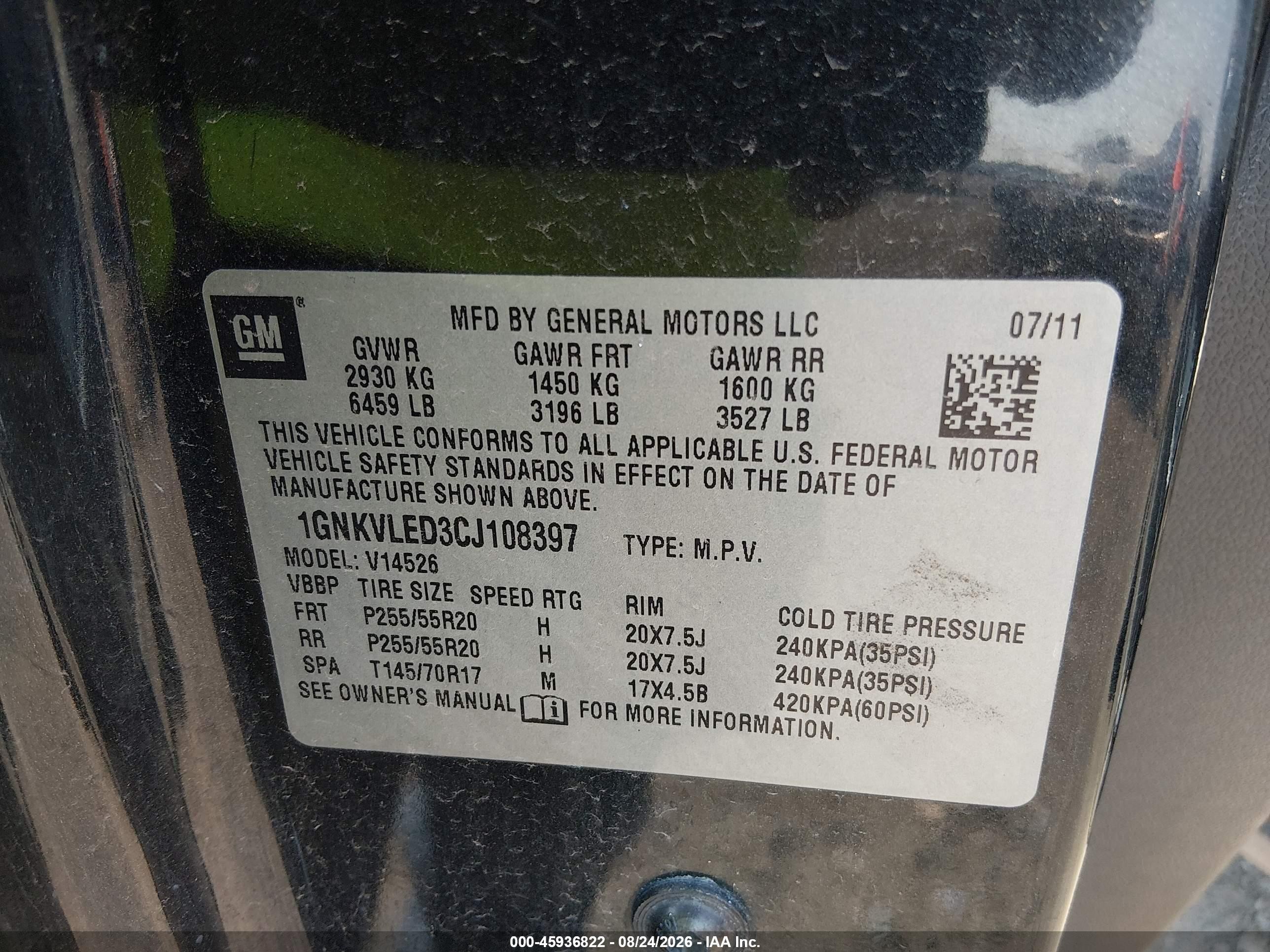 2012 Chevrolet Traverse Ltz Black vin: 1GNKVLED3CJ108397