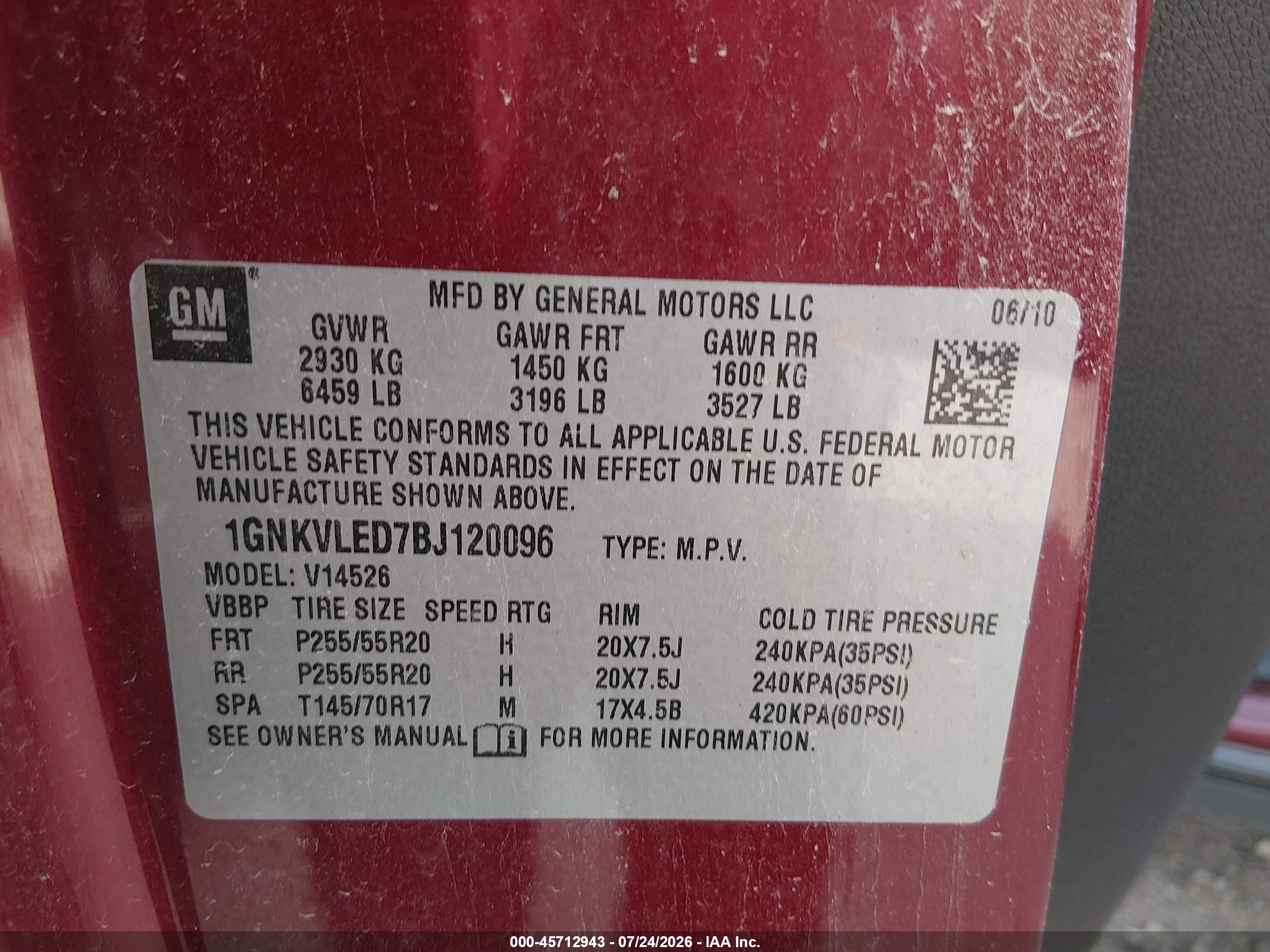 2011 Chevrolet Traverse Ltz Red vin: 1GNKVLED7BJ120096
