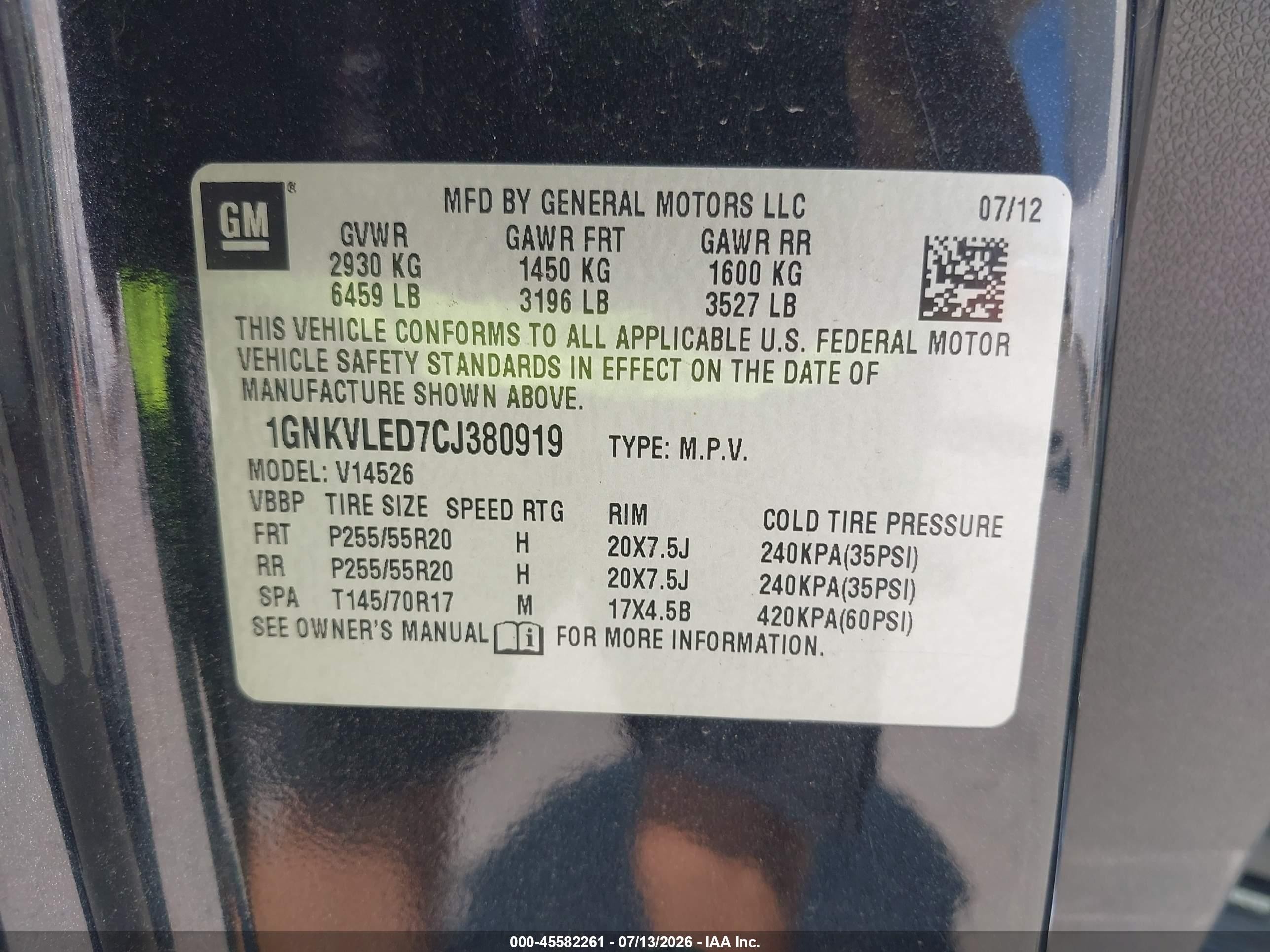 2012 Chevrolet Traverse Ltz Black vin: 1GNKVLED7CJ380919