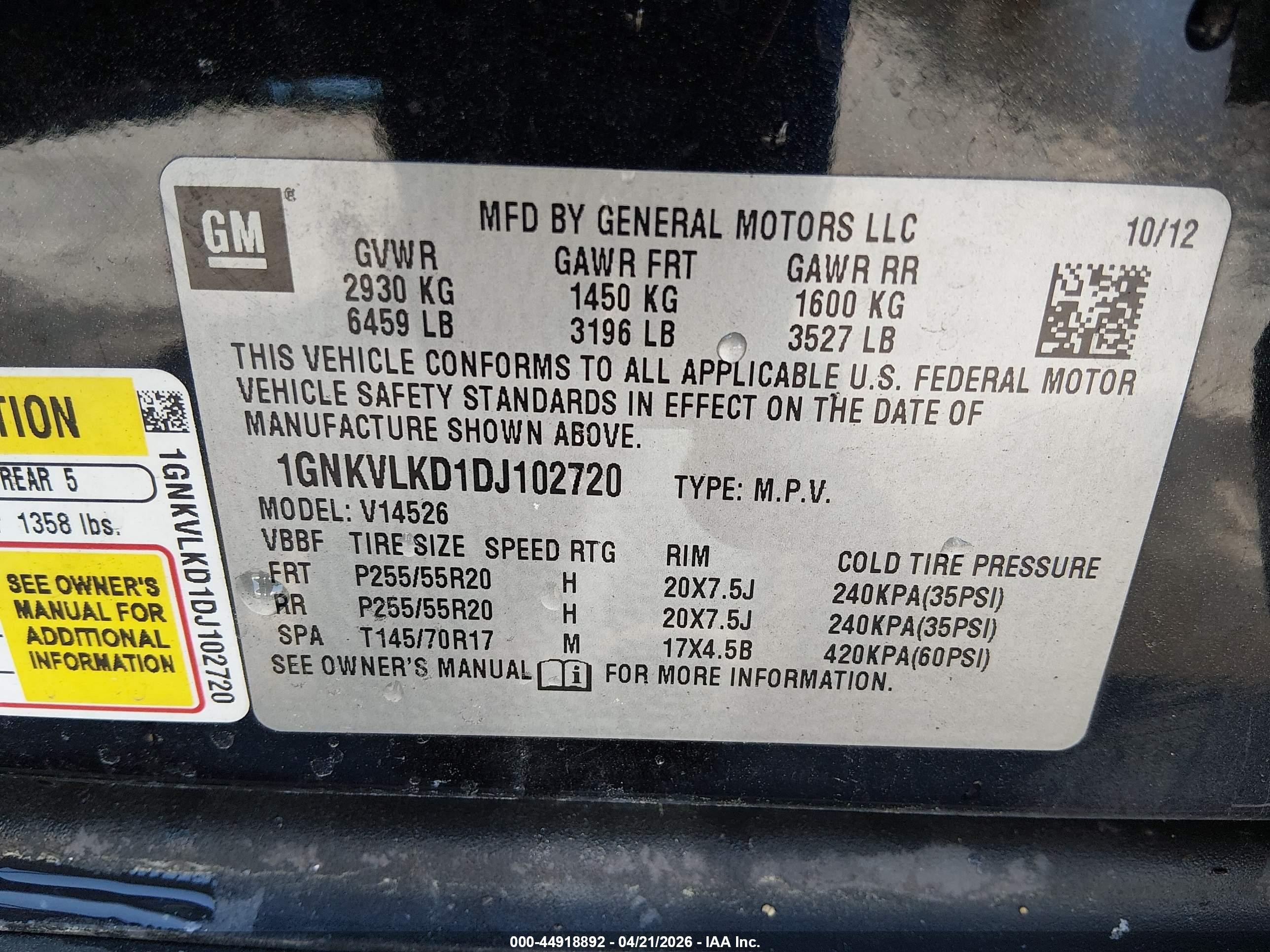 2013 Chevrolet Traverse Ltz Black vin: 1GNKVLKD1DJ102720