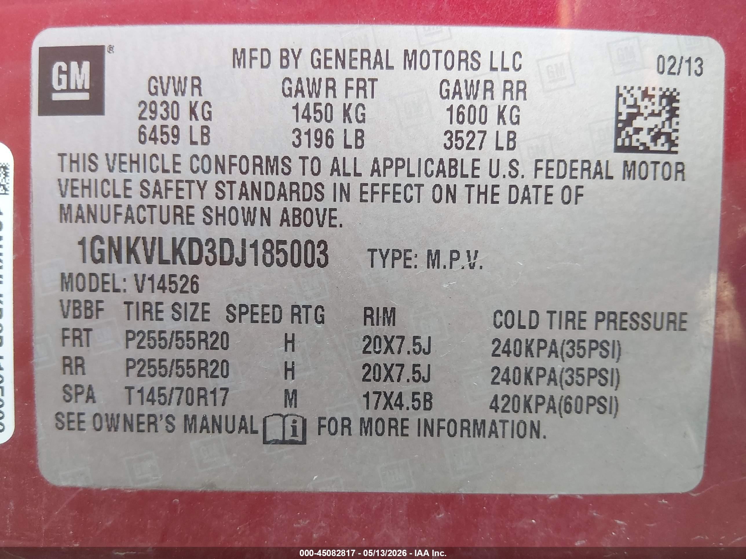 2013 Chevrolet Traverse Ltz Red vin: 1GNKVLKD3DJ185003