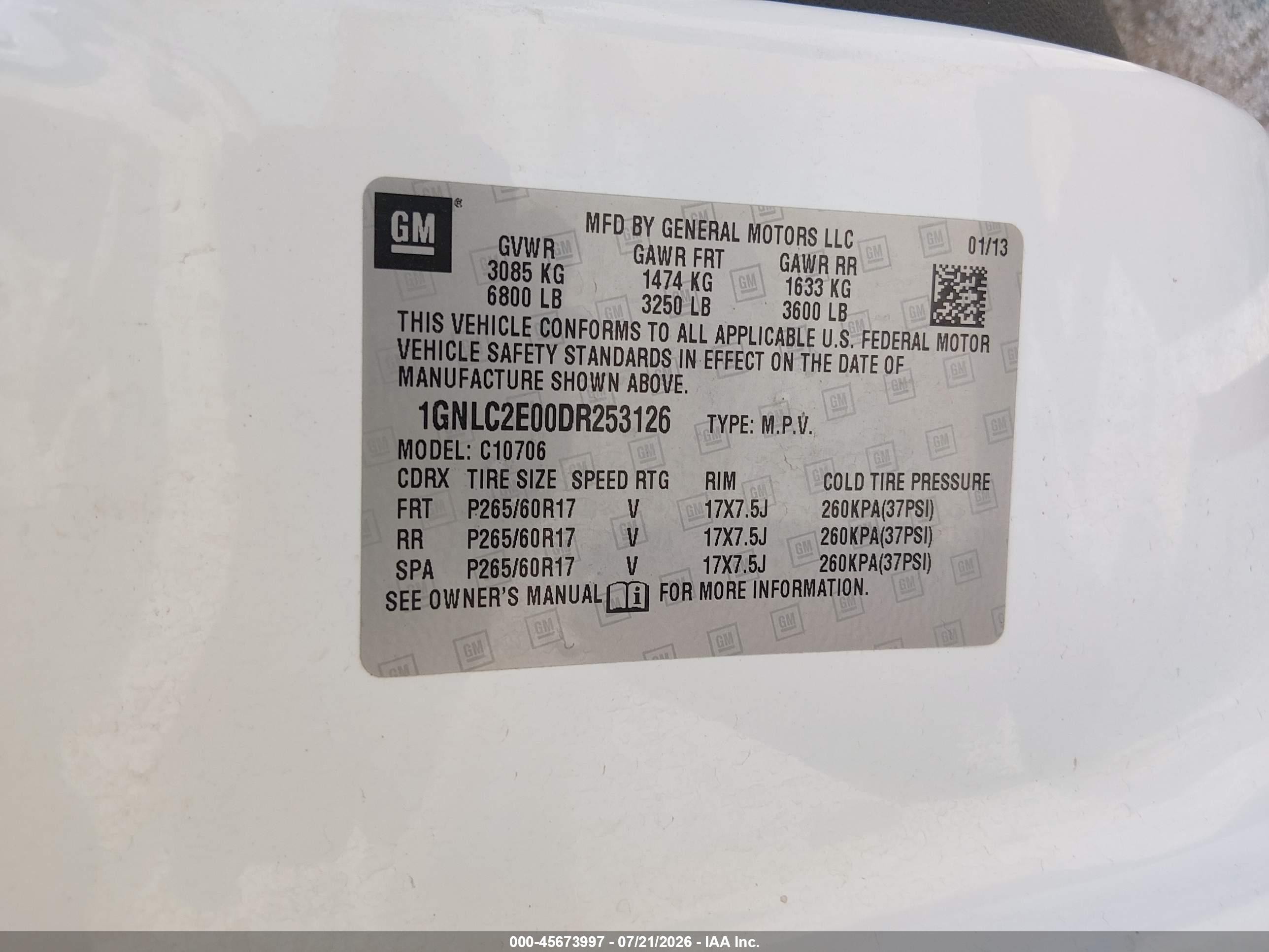 2013 Chevrolet Tahoe Commercial White vin: 1GNLC2E00DR253126