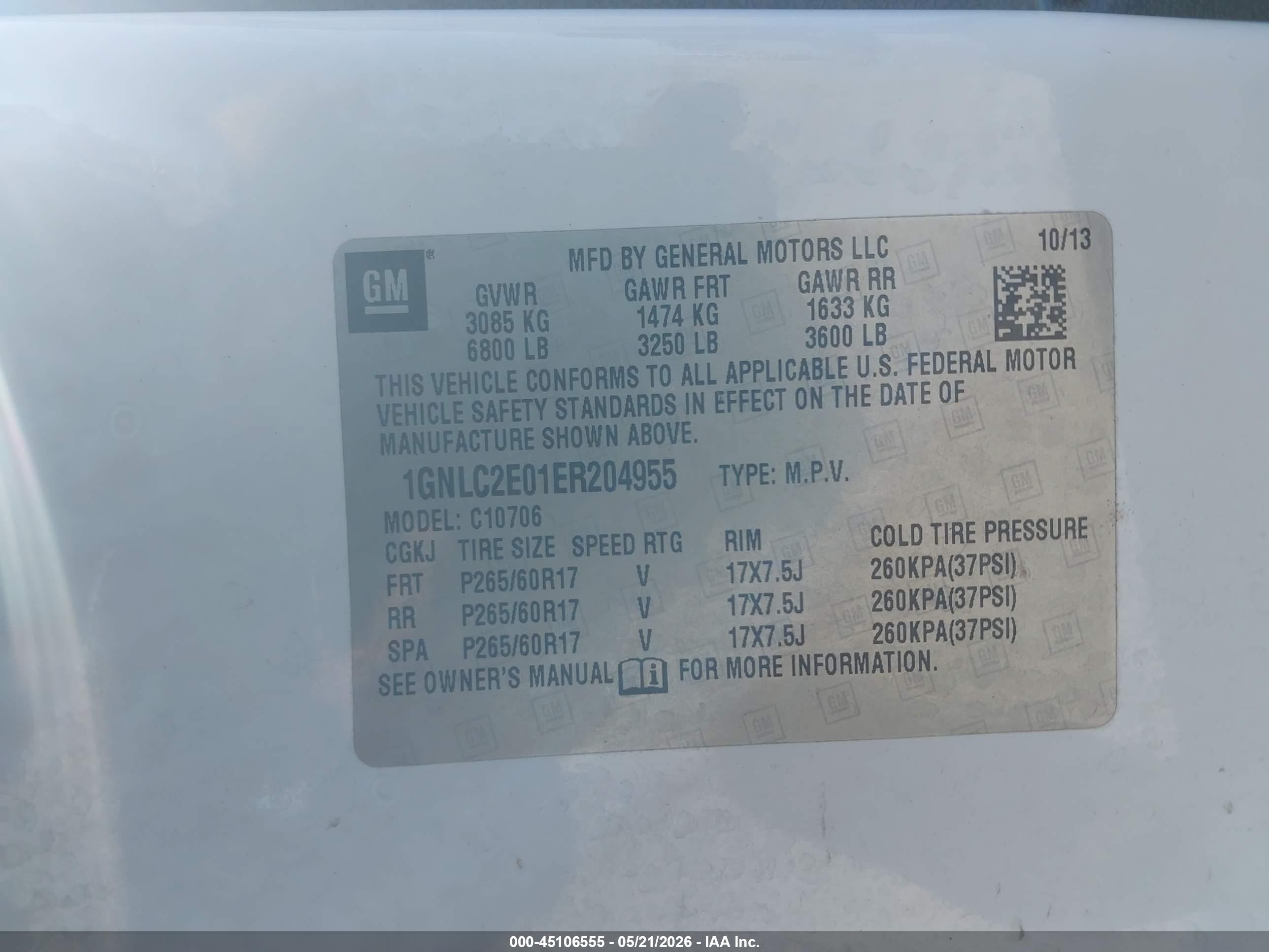 2014 Chevrolet Tahoe Commercial Fleet White vin: 1GNLC2E01ER204955