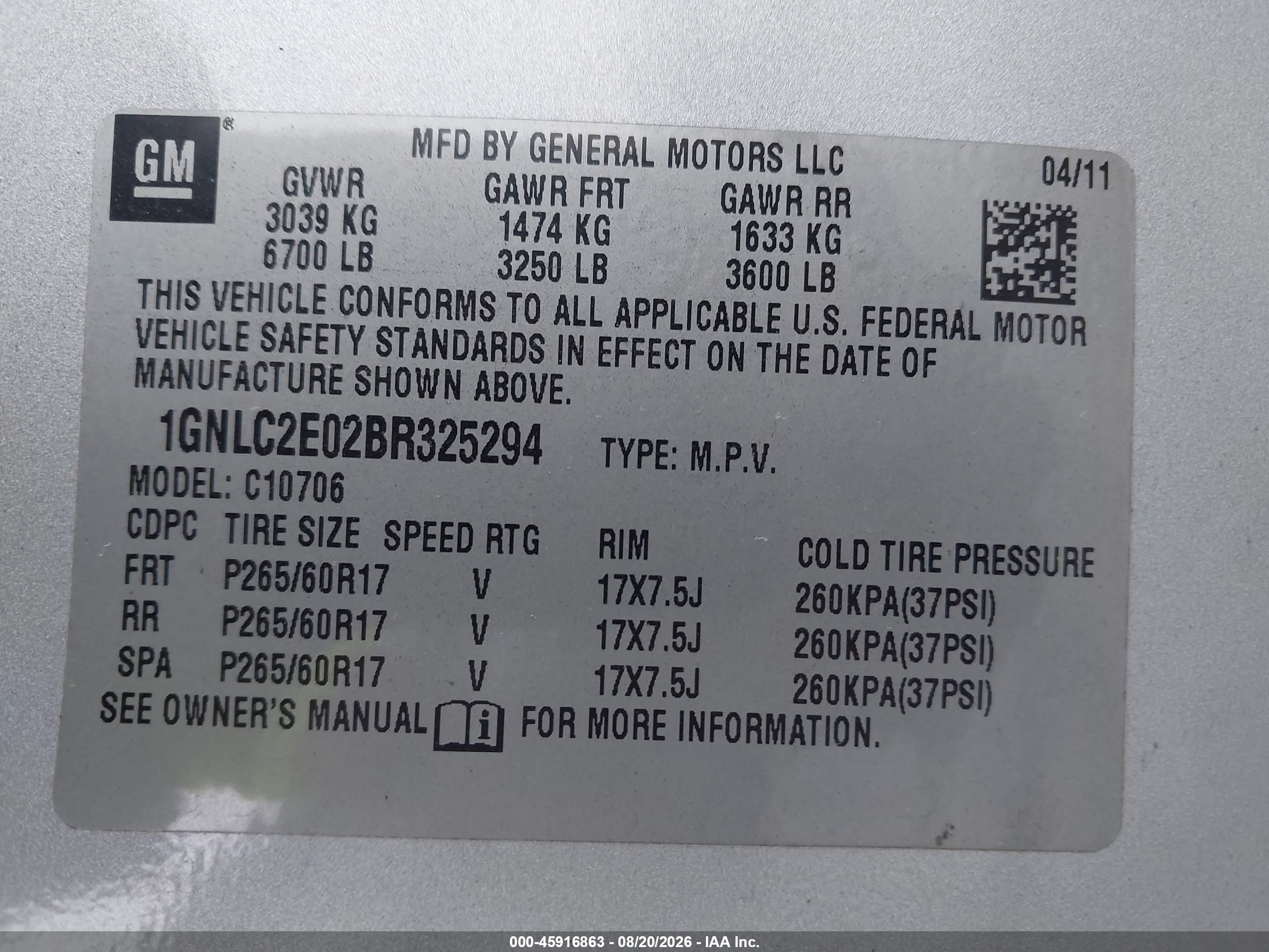 2011 Chevrolet Tahoe Commercial Black vin: 1GNLC2E02BR325294