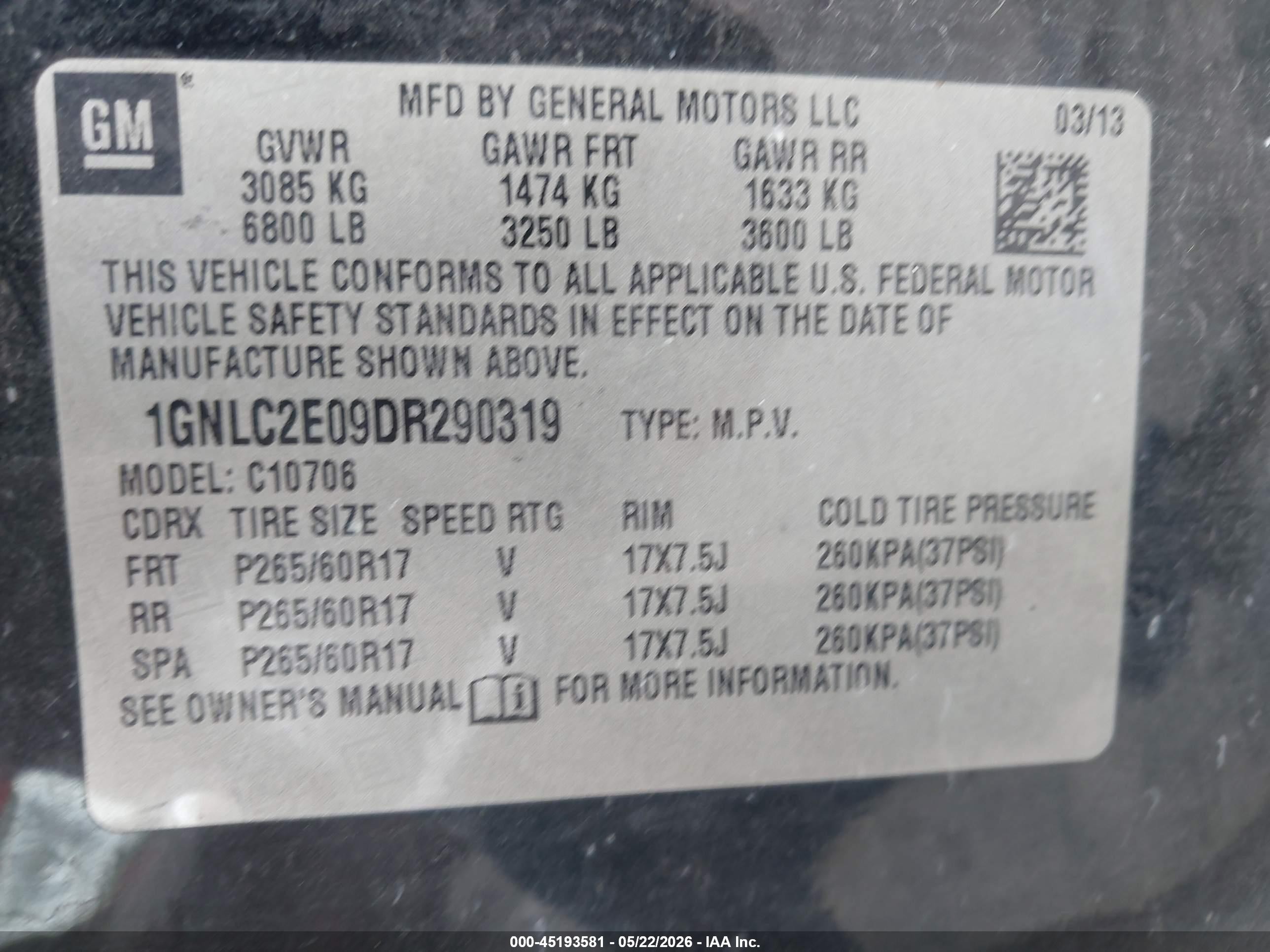 2013 Chevrolet Tahoe Commercial Fleet Black vin: 1GNLC2E09DR290319