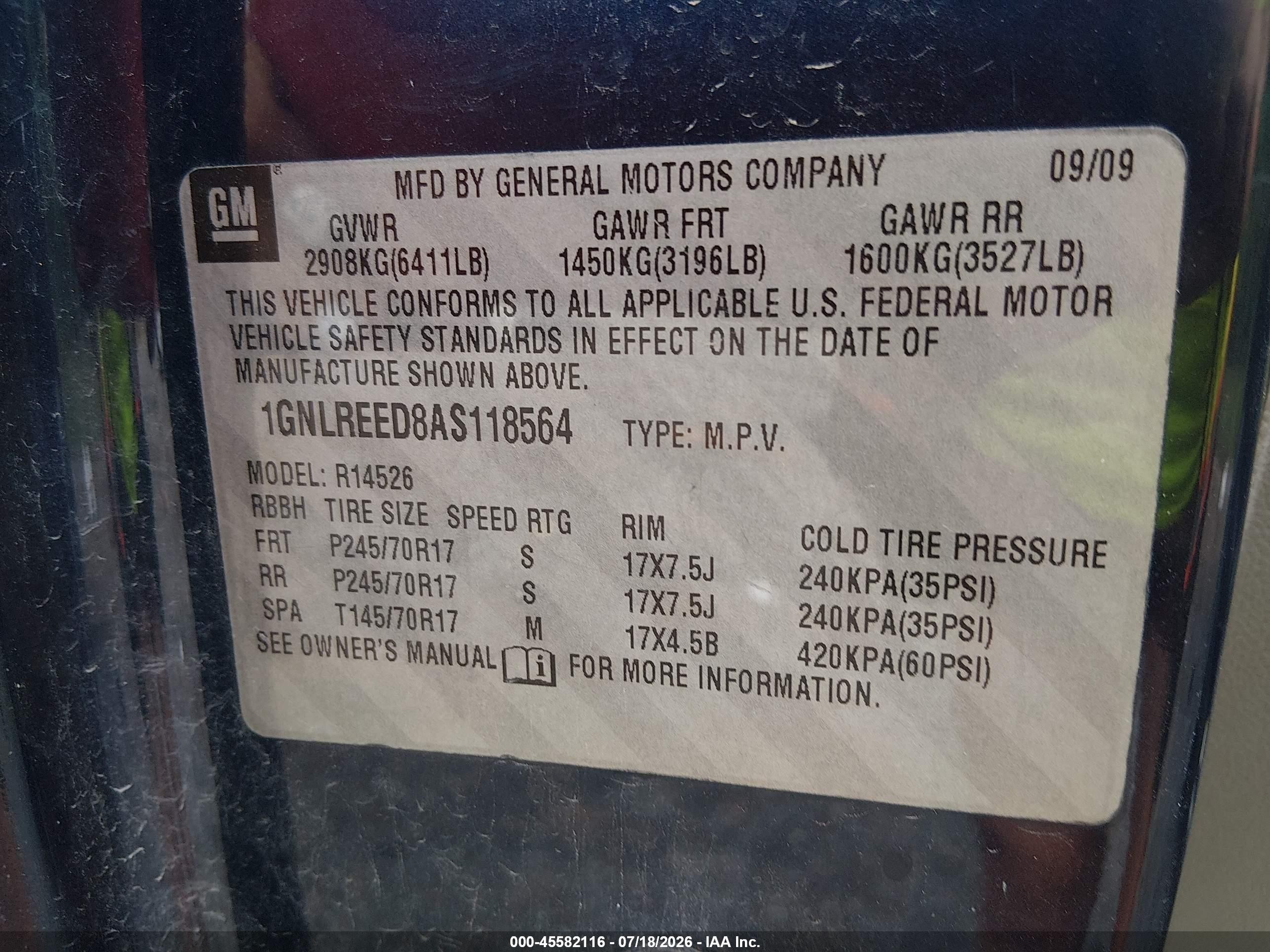 2010 Chevrolet Traverse Ls Blue vin: 1GNLREED8AS118564