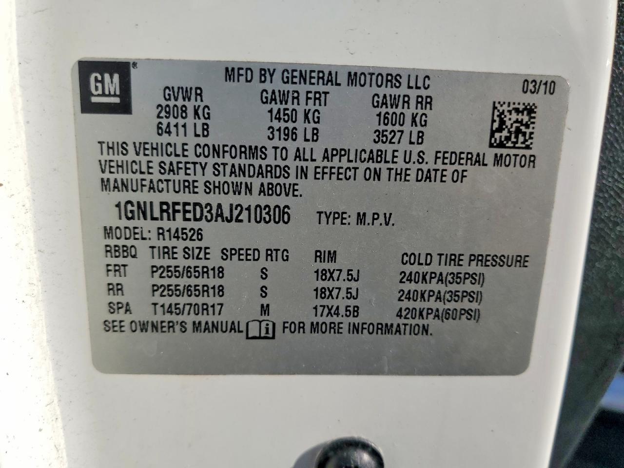 2010 Chevrolet Traverse Lt White vin: 1GNLRFED3AJ210306
