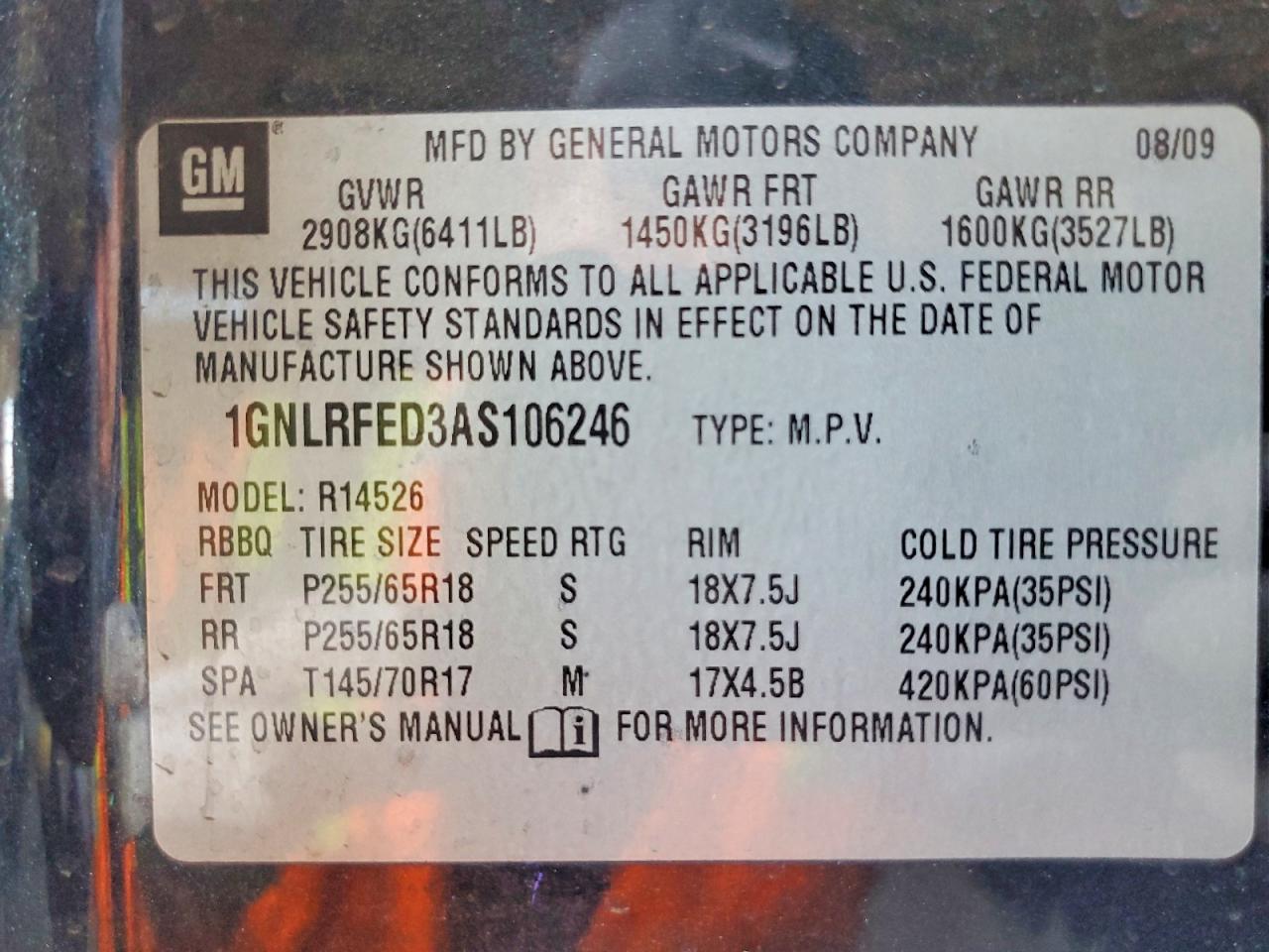 2010 Chevrolet Traverse Lt Black vin: 1GNLRFED3AS106246
