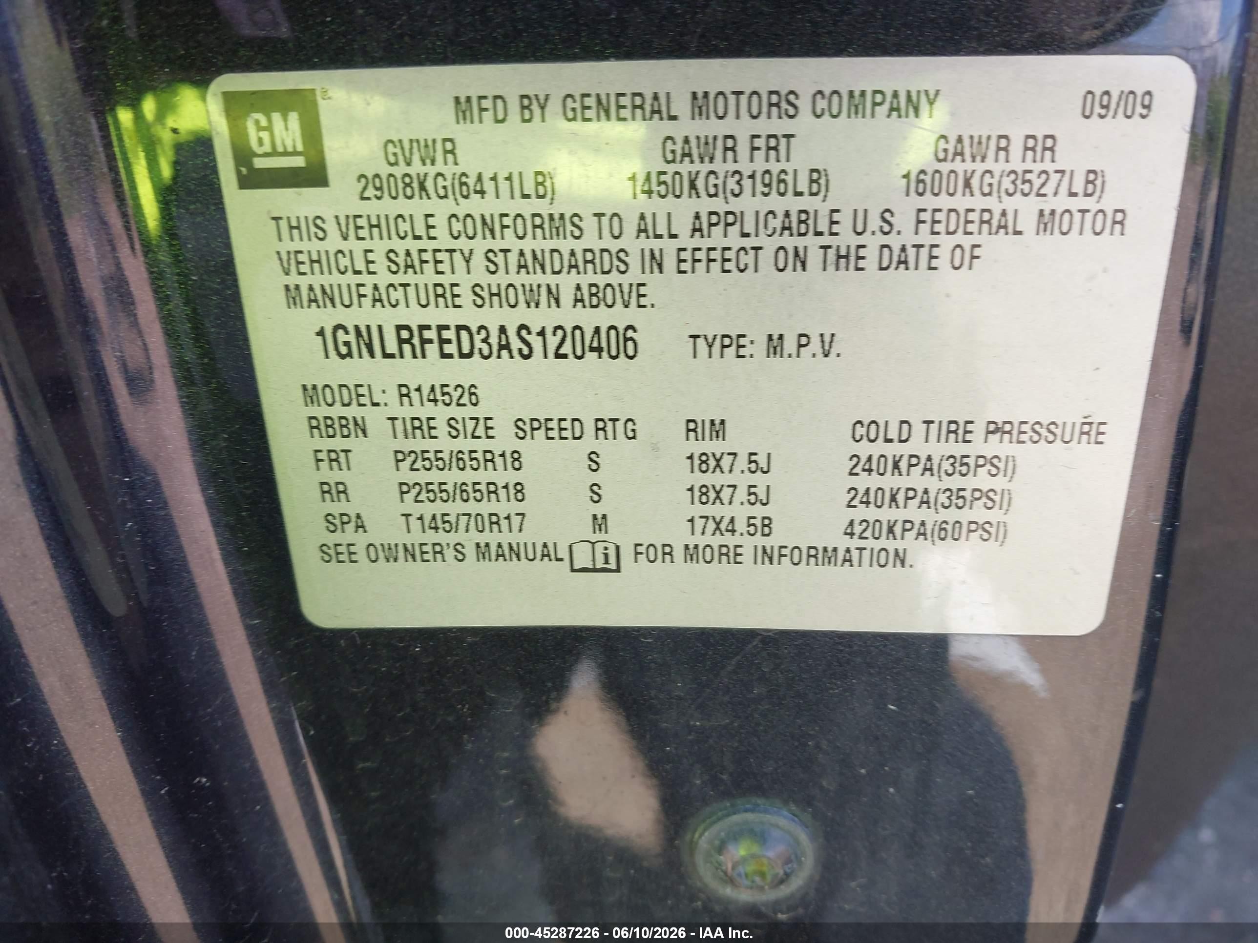 2010 Chevrolet Traverse Lt Black vin: 1GNLRFED3AS120406