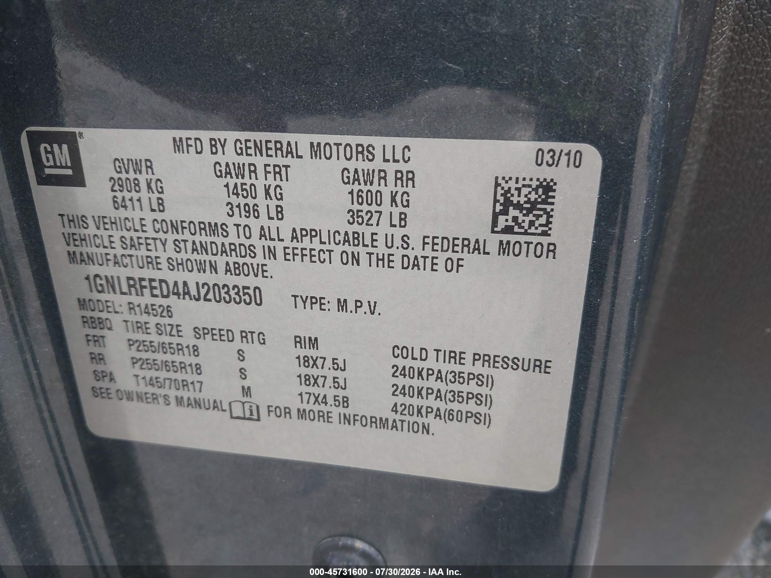 2010 Chevrolet Traverse Lt Gray vin: 1GNLRFED4AJ203350