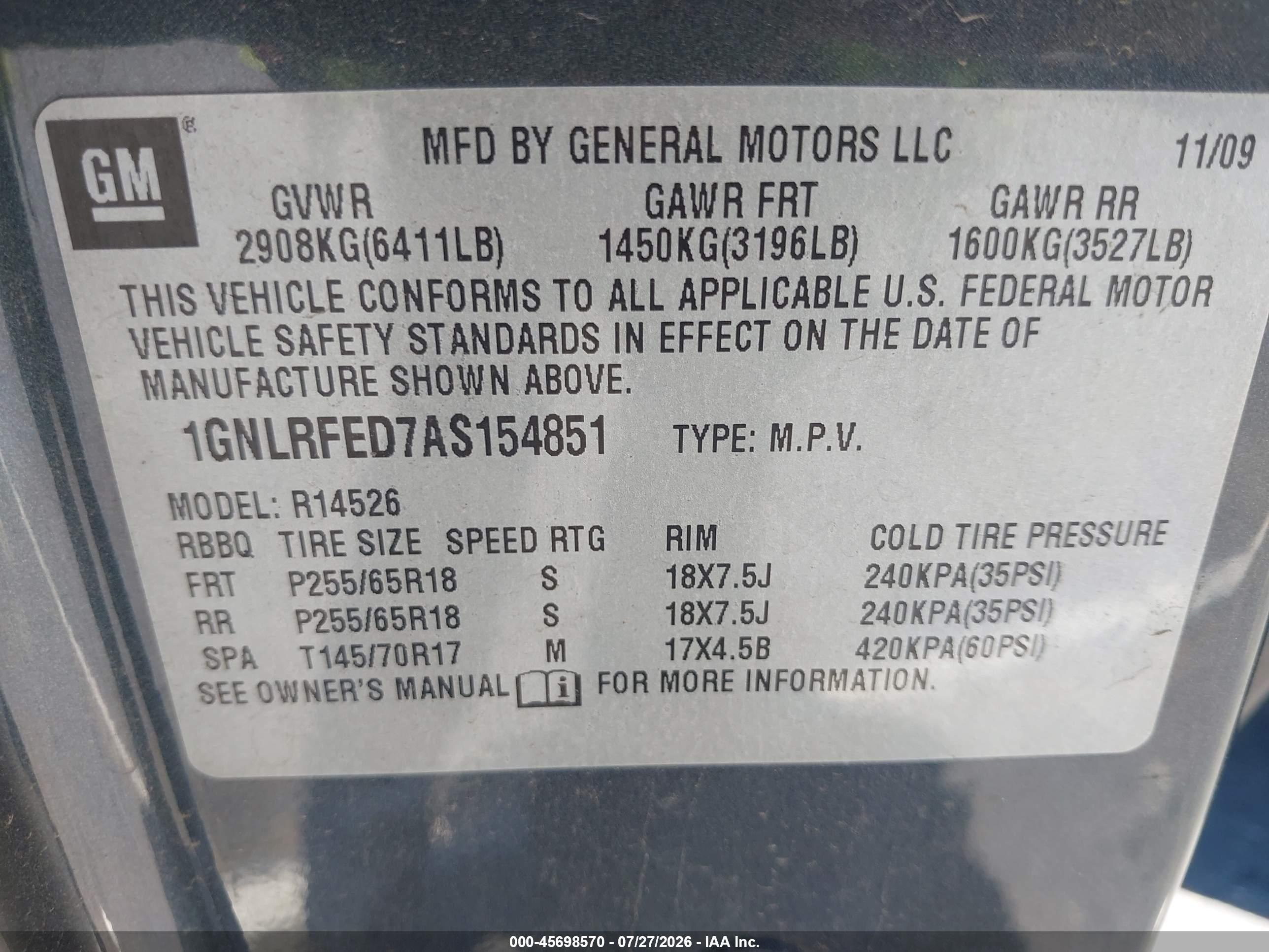 2010 Chevrolet Traverse Lt Gray vin: 1GNLRFED7AS154851